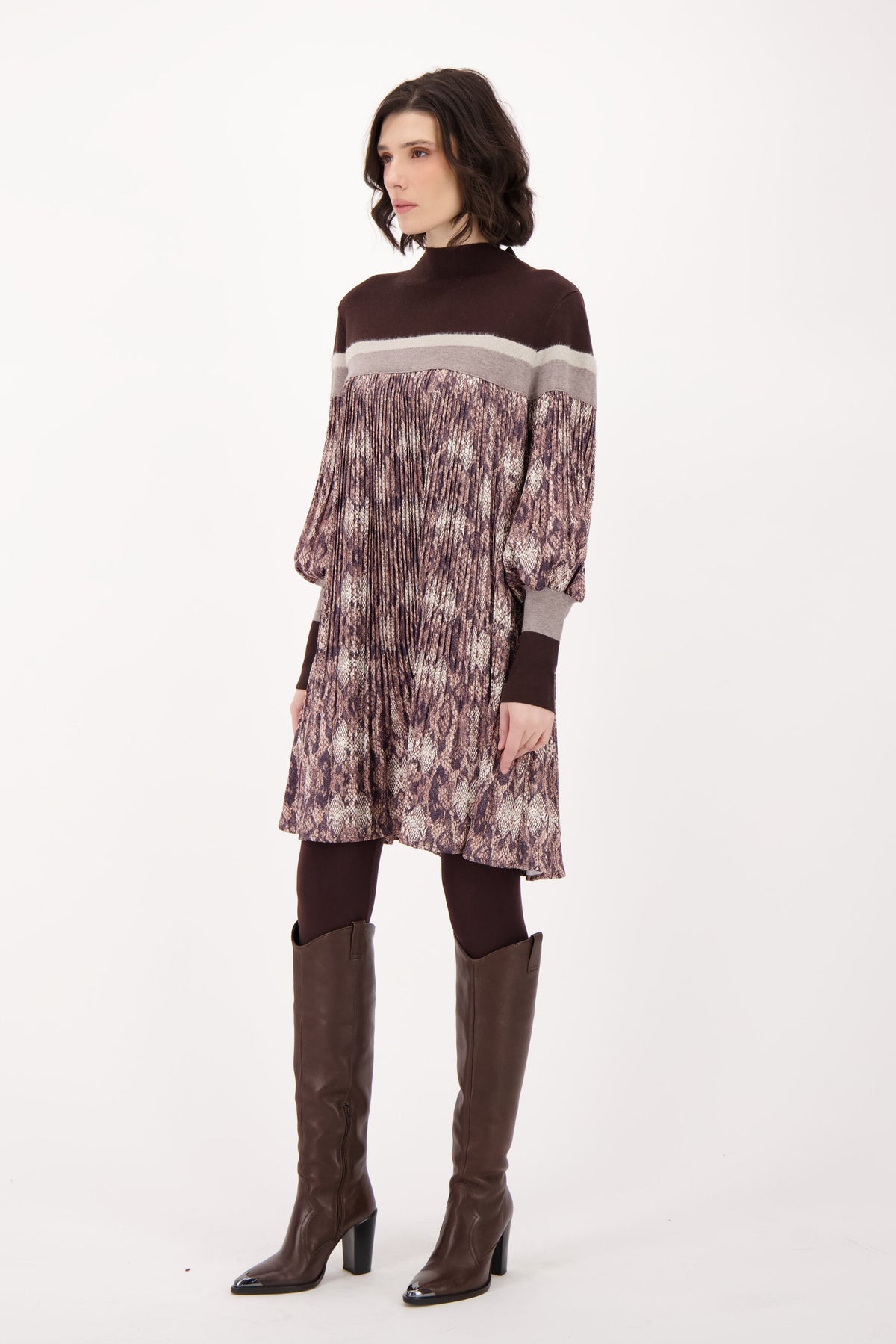 Snake Print Sweater/Pleated Dress
