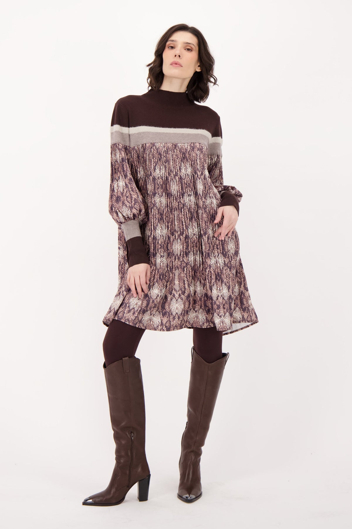 Snake Print Sweater/Pleated Dress