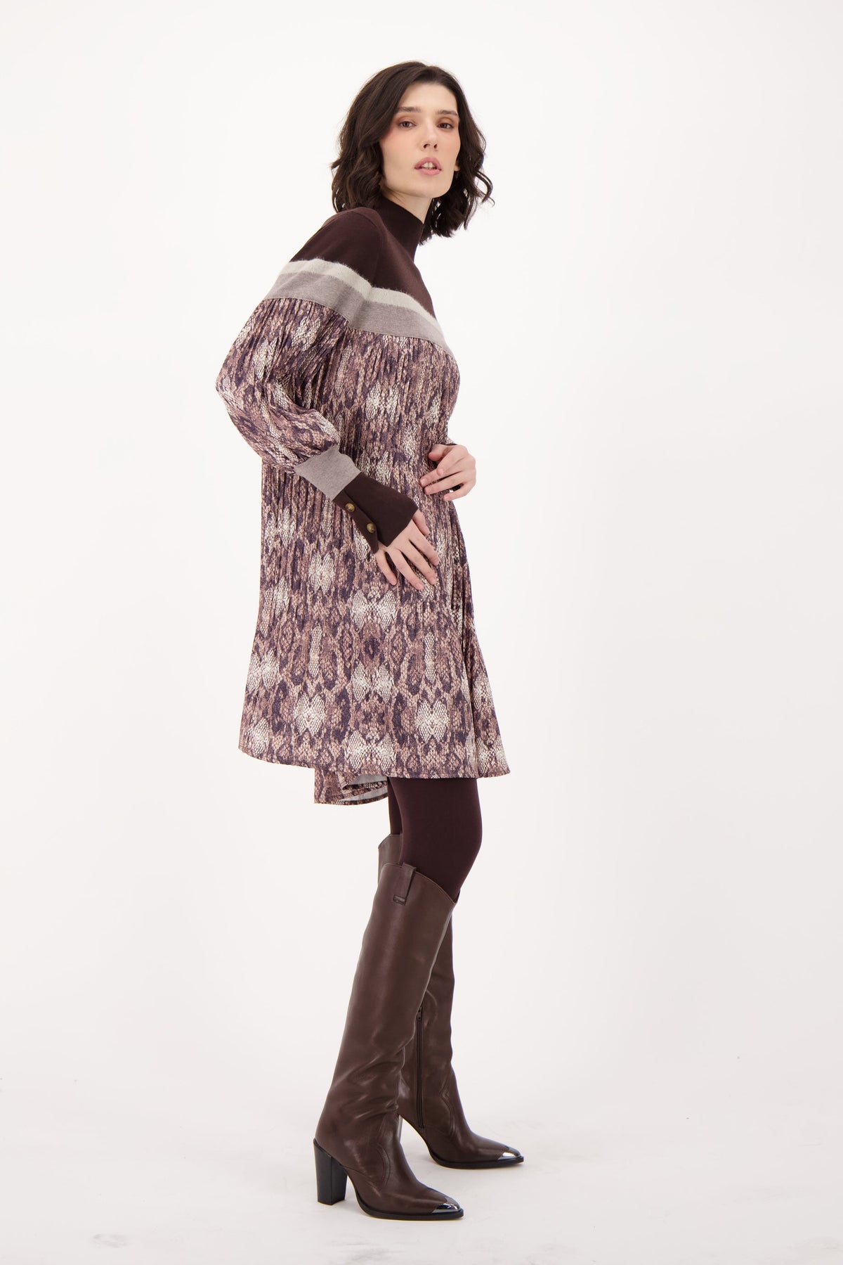 Snake Print Sweater/Pleated Dress