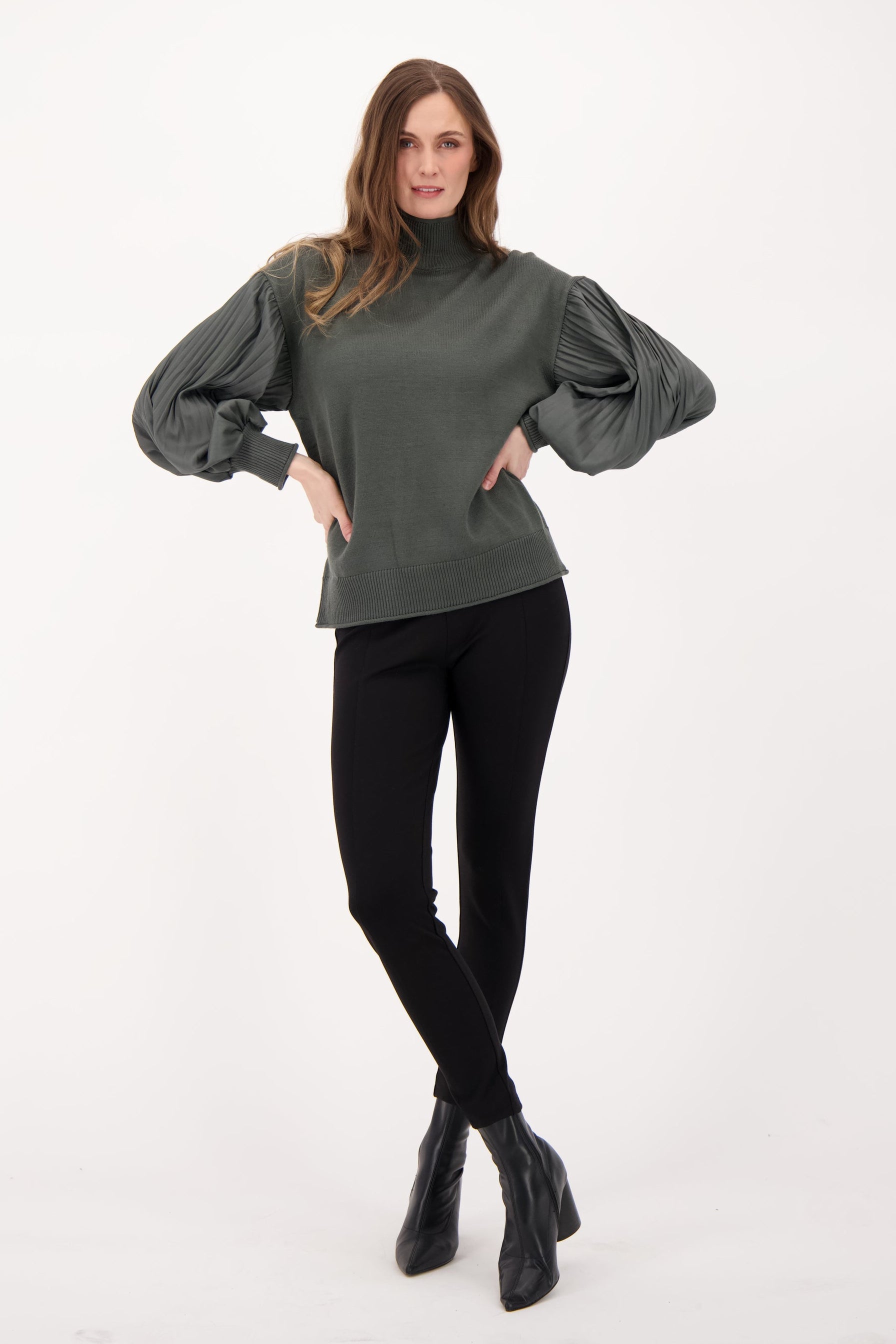 Pleated Sleeve Sweater Top