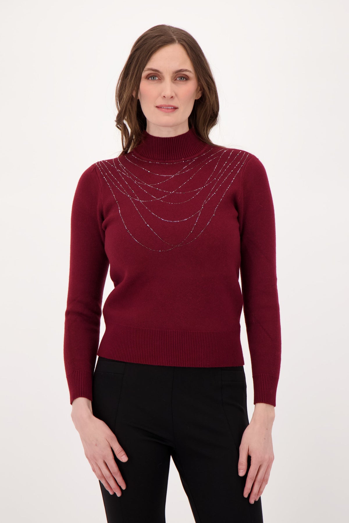 Plush Fleece Lined Sweater With Hot Fix Beads Necklace