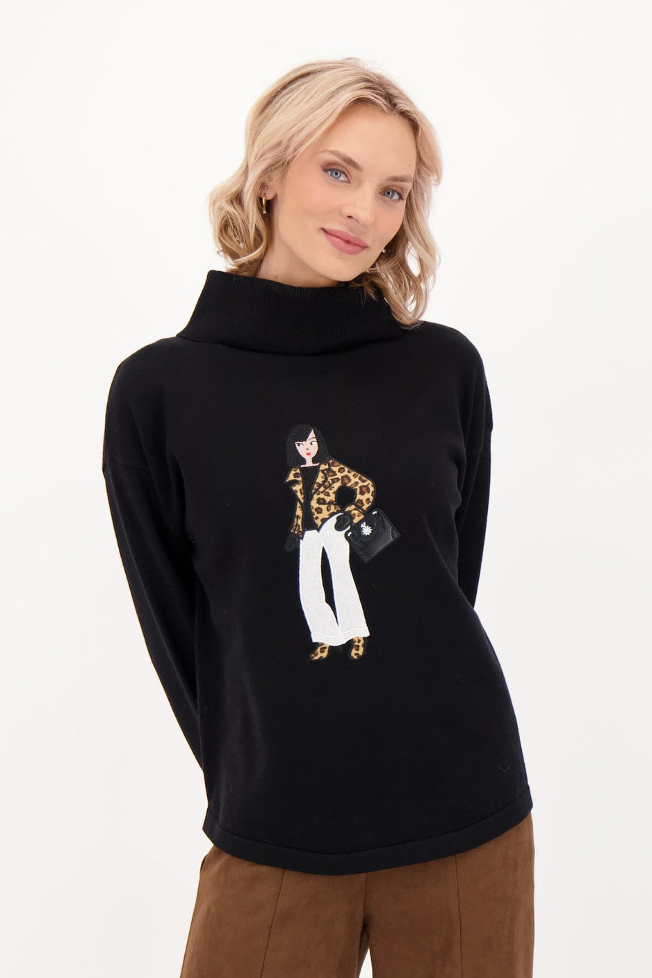 Cowl Neck Leopard Jacketed Girl Sweater
