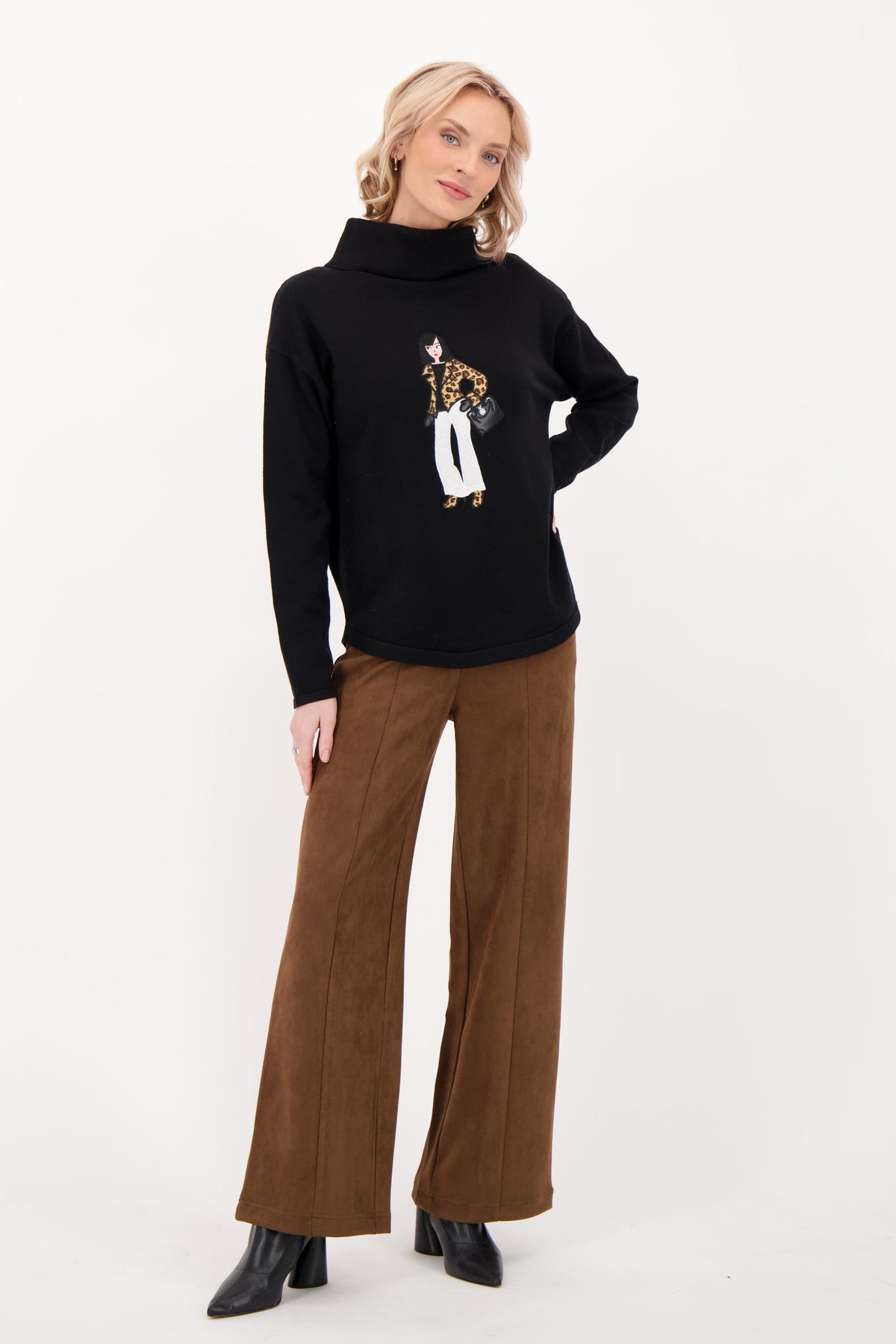 Cowl Neck Leopard Jacketed Girl Sweater