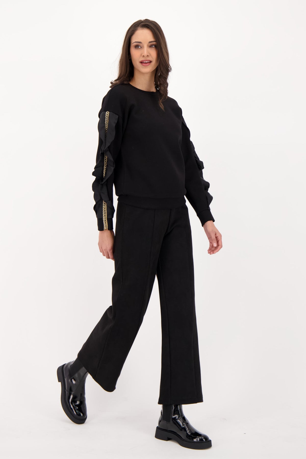 Ruffle And Chain Detail Sleeve Interlock Top
