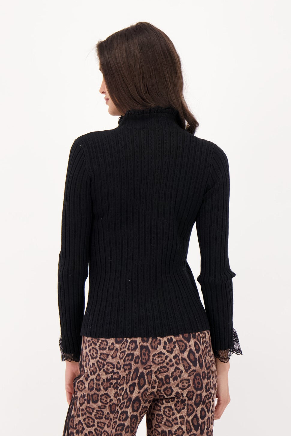 Lace Trimmed Rib Knit Sweater