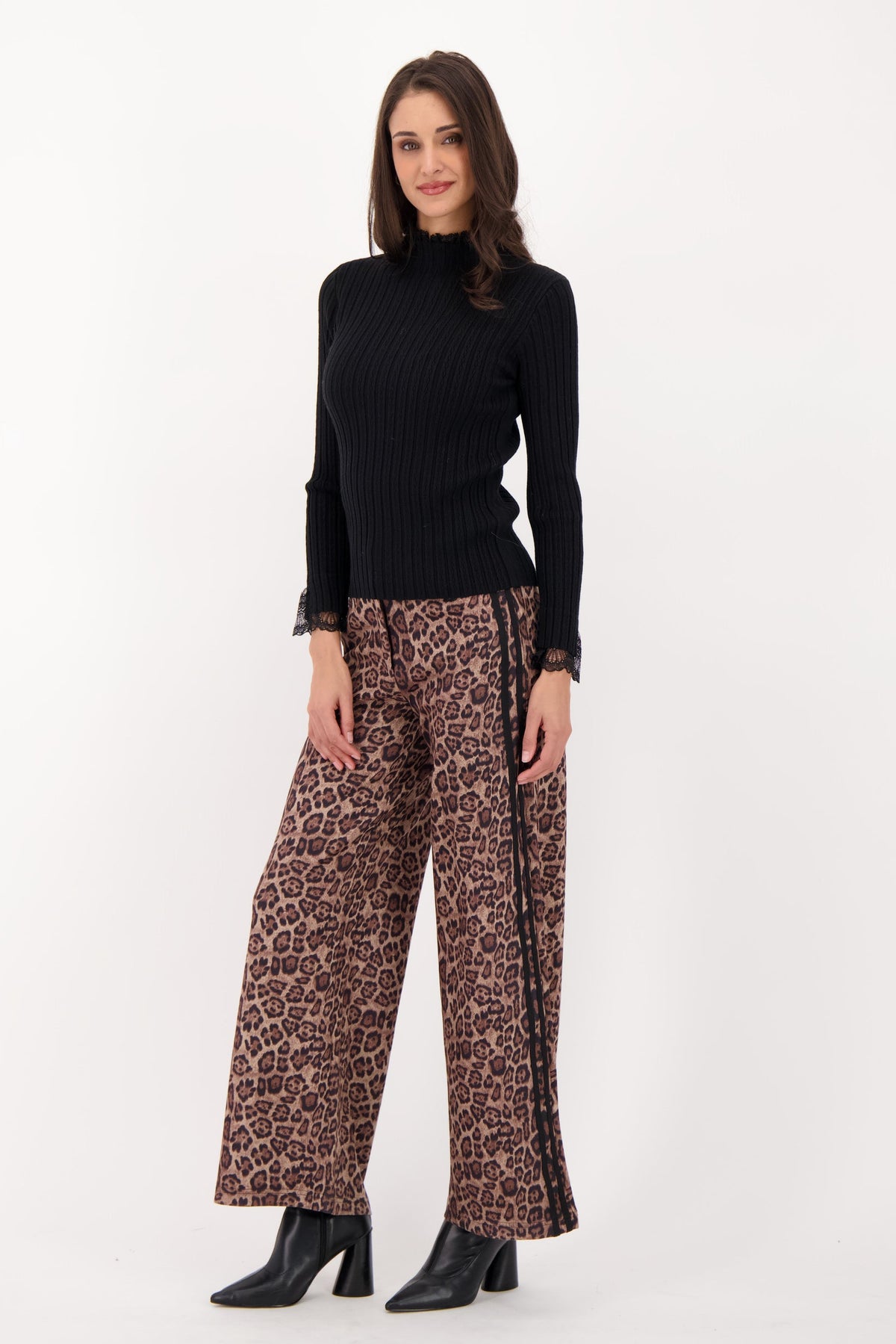 Lace Trimmed Rib Knit Sweater