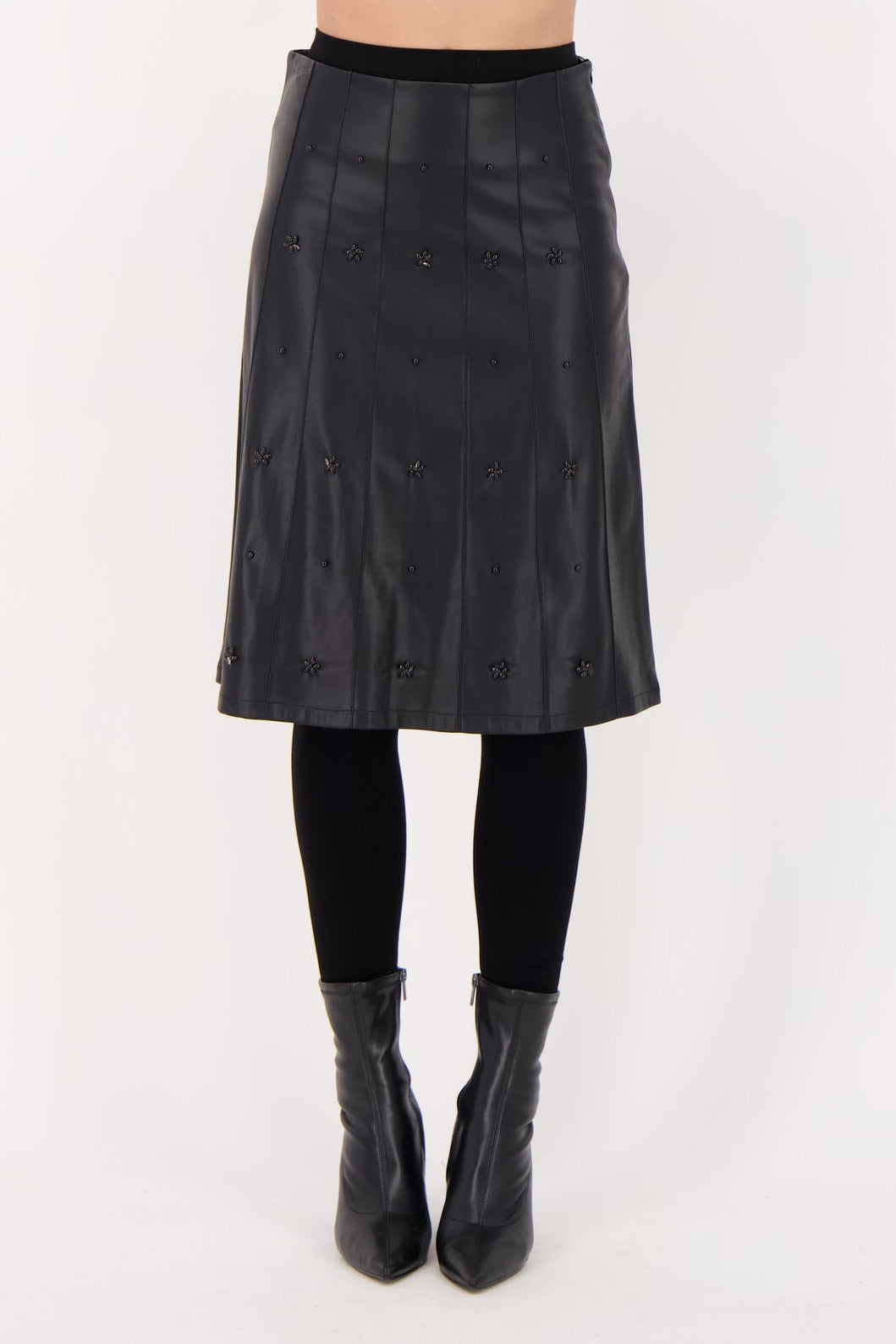 Beaded Pintuck PU Skirt