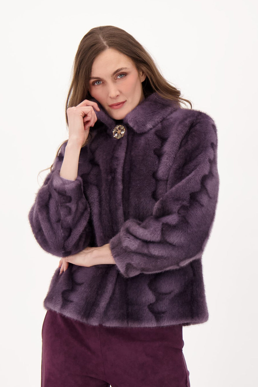 Removable Bijou Clasp Faux Fur Jacket