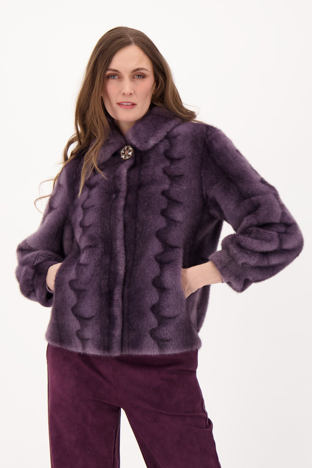 Removable Bijou Clasp Faux Fur Jacket