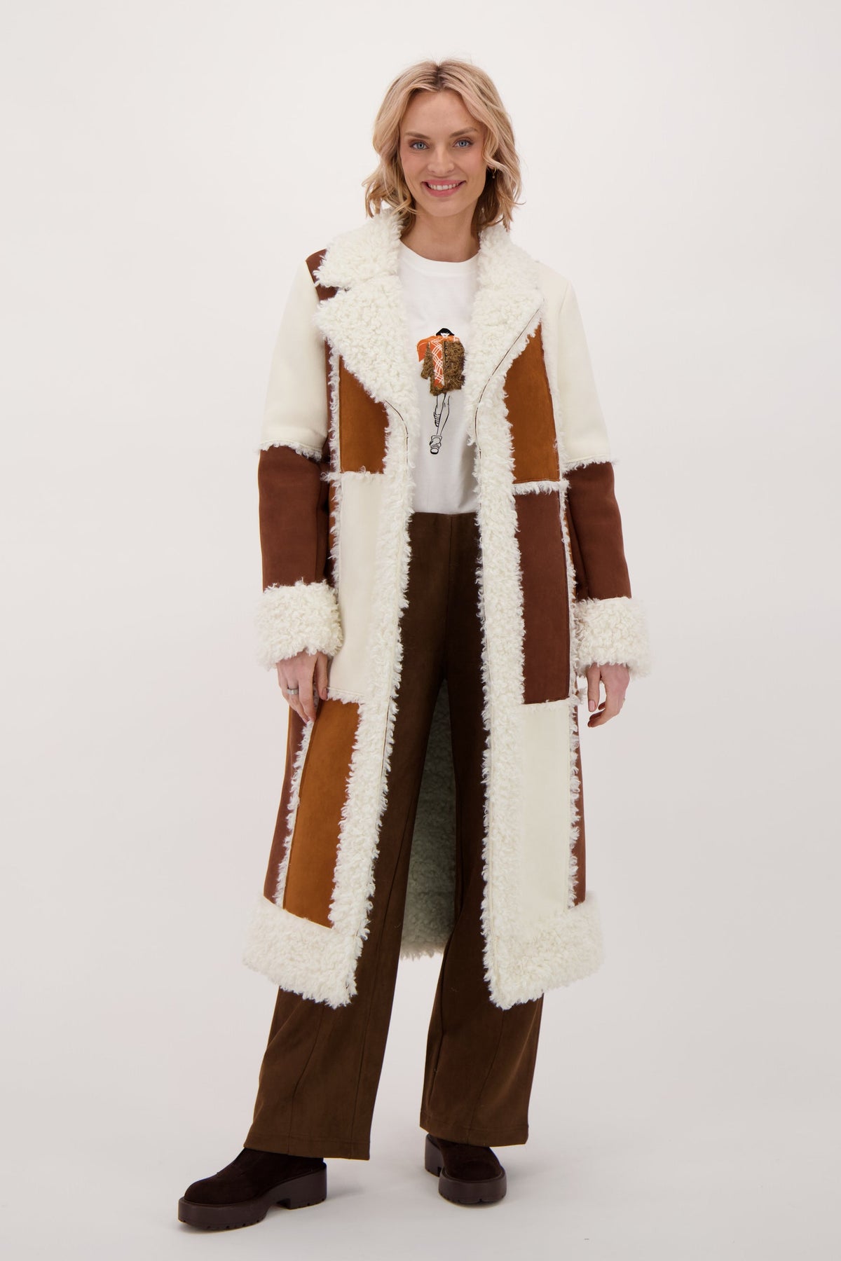 Patchwork Shearling Coat
