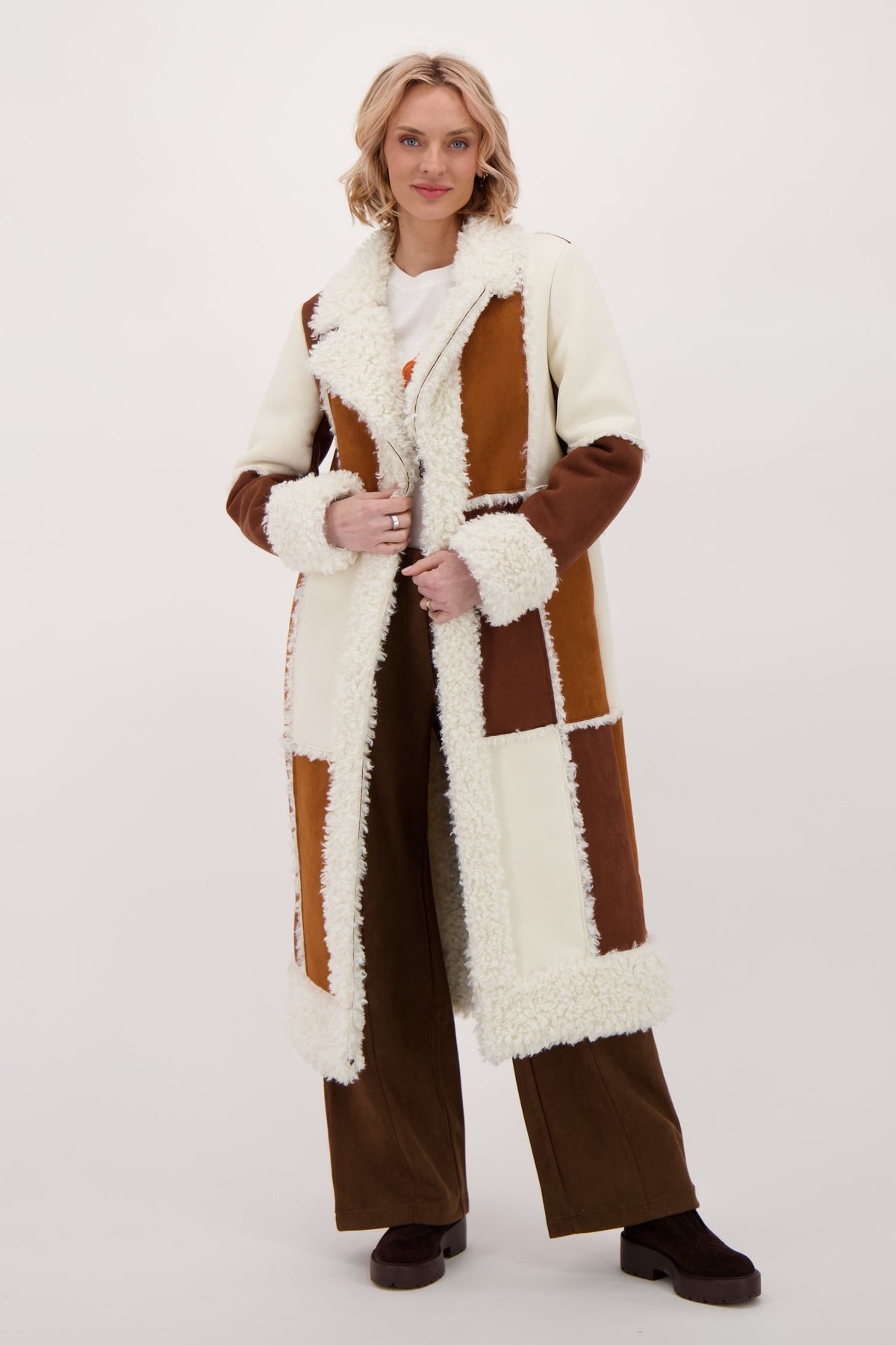 Patchwork Shearling Coat