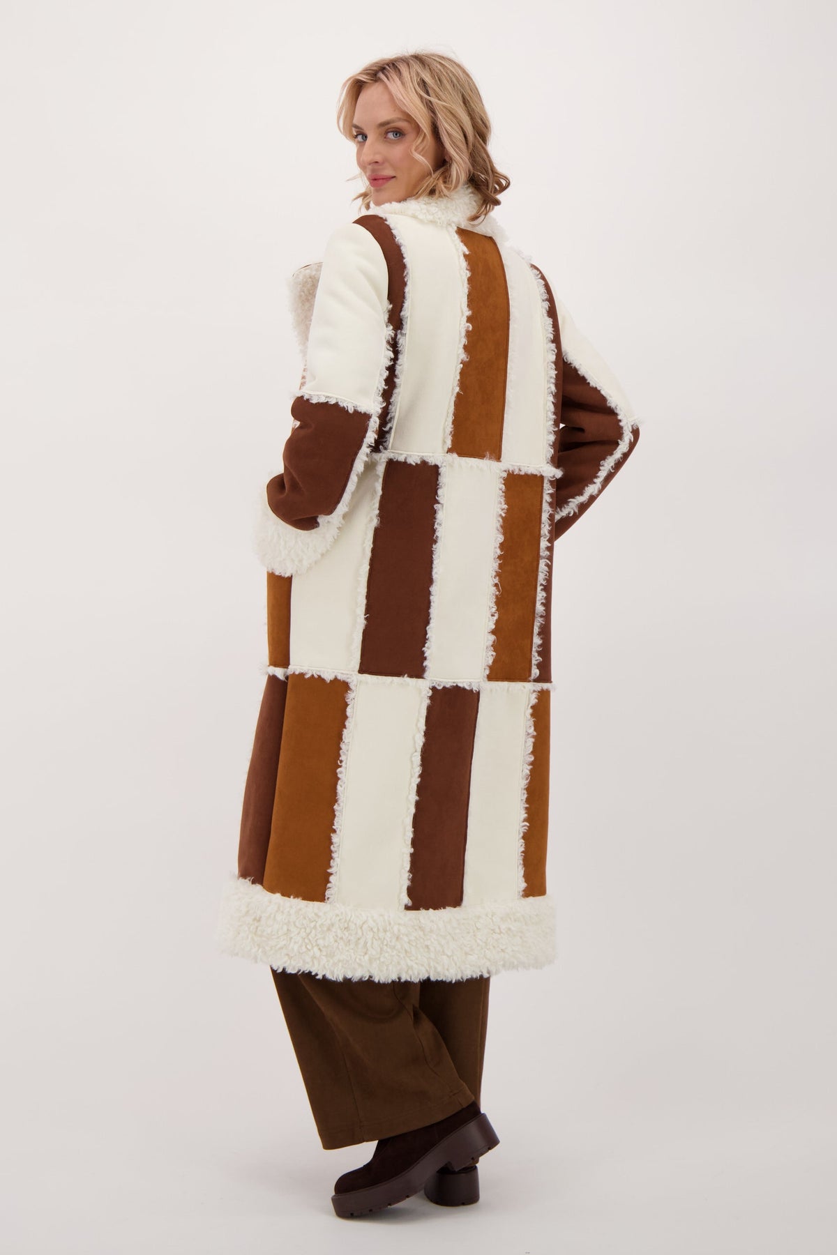 Patchwork Shearling Coat