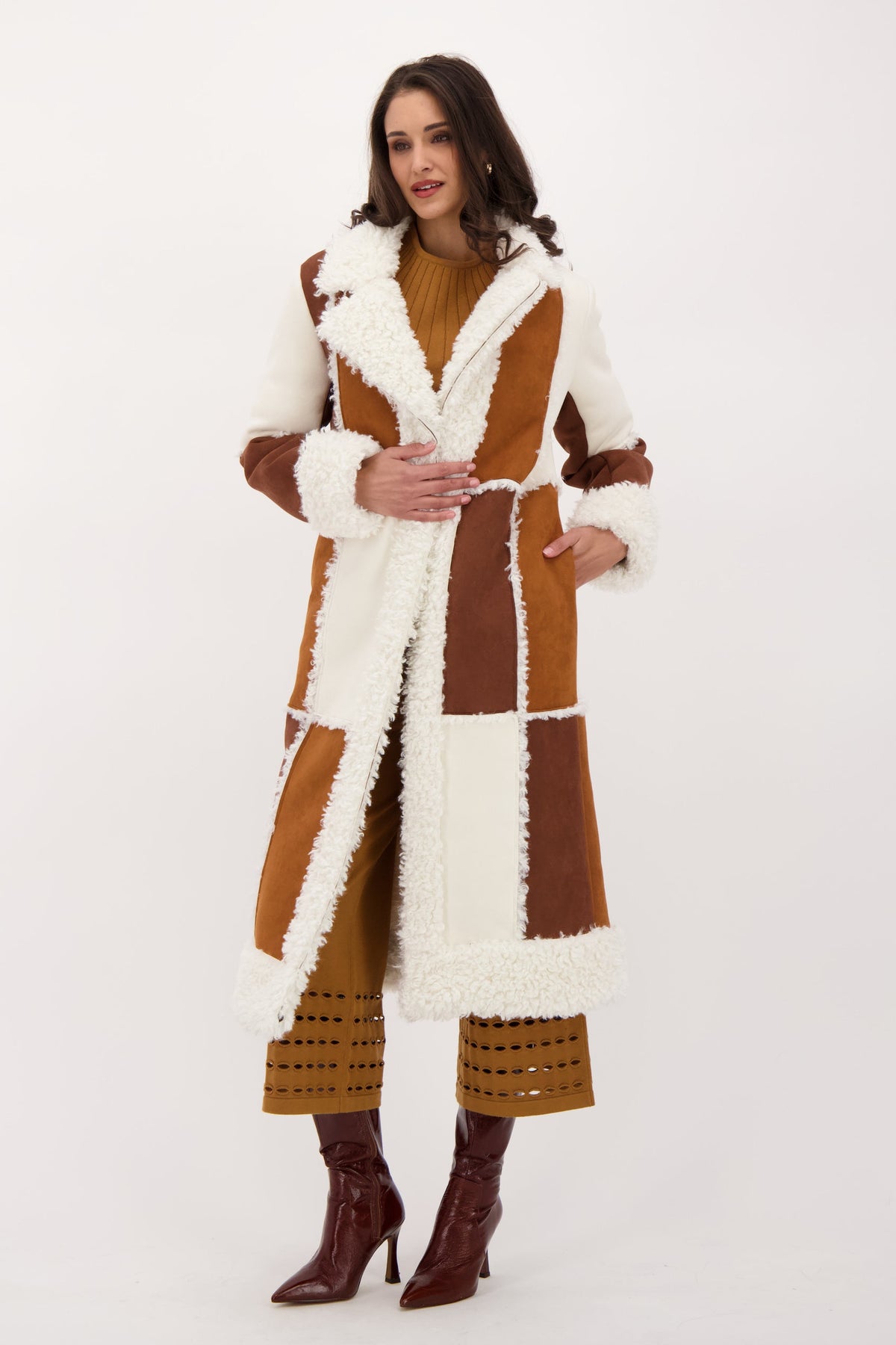 Patchwork Shearling Coat