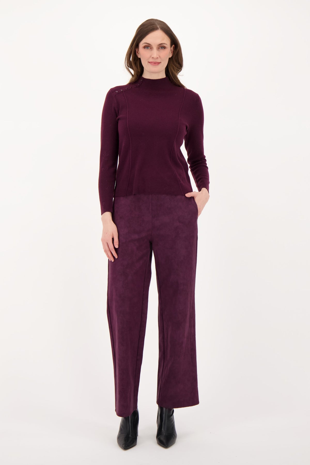 Shoulder Button Detail Mock Neck Top