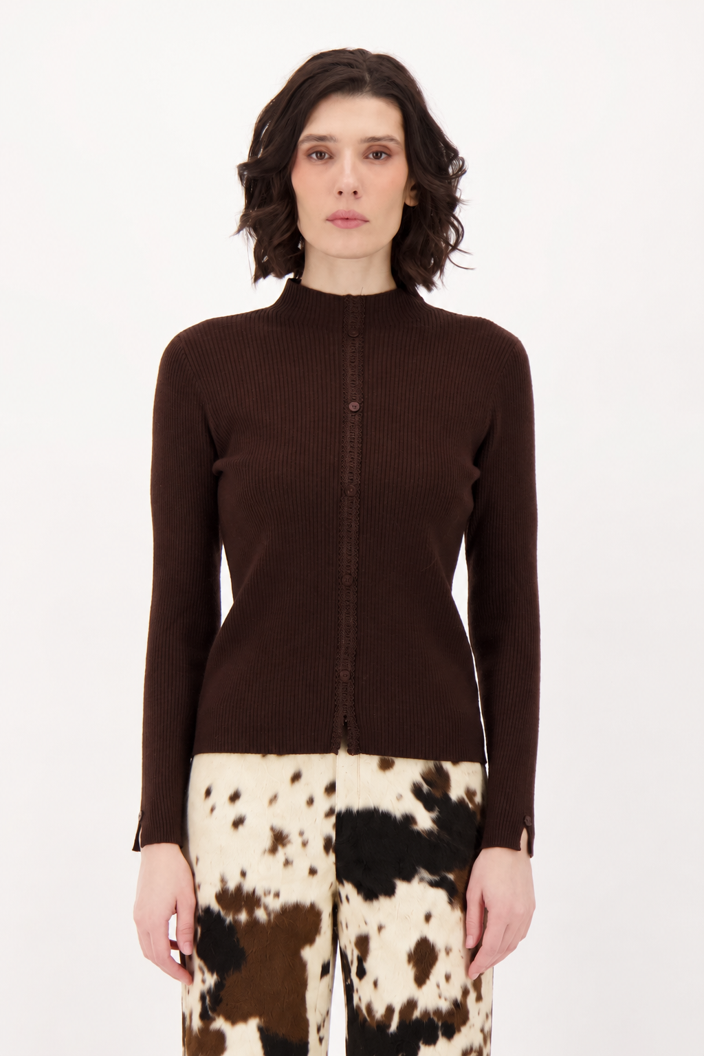 Front Button And Lace Trim Top