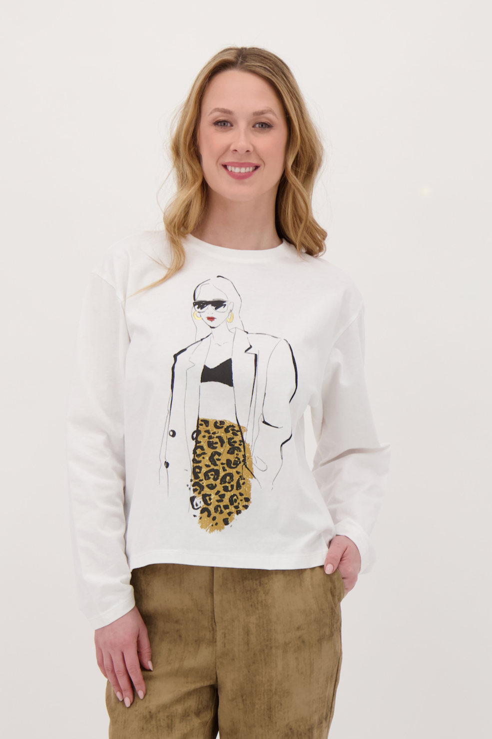 Girl Wearing Leopard Skirt Jersey Knit Top