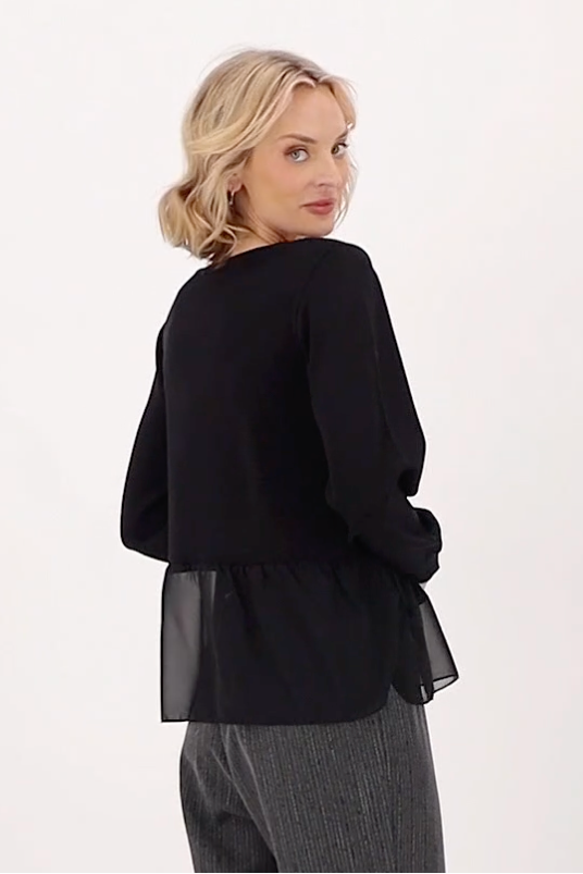 Soutache Sweater With Chiffon Trim