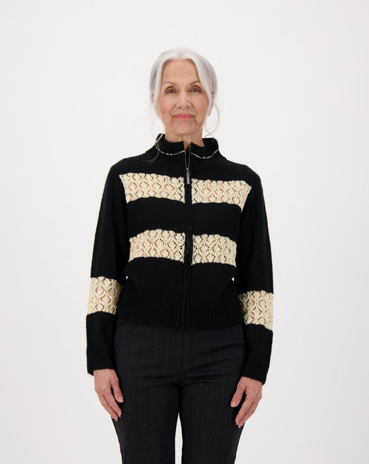 Crochet Bomber Jacket With Zipper Front Closure