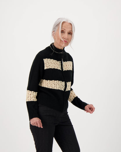 Crochet Bomber Jacket With Zipper Front Closure