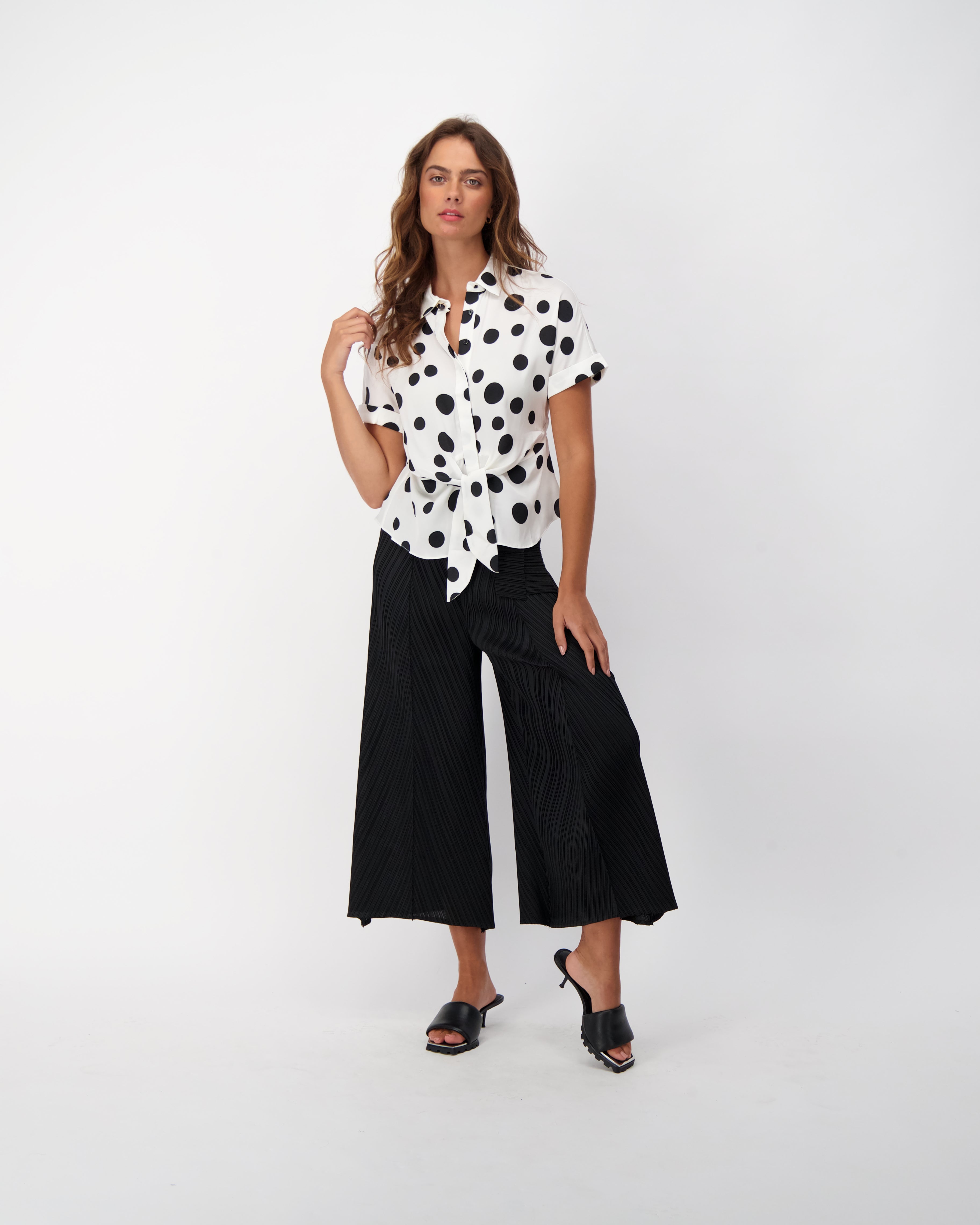 Plisse Pleated Wide Leg Midi Pant