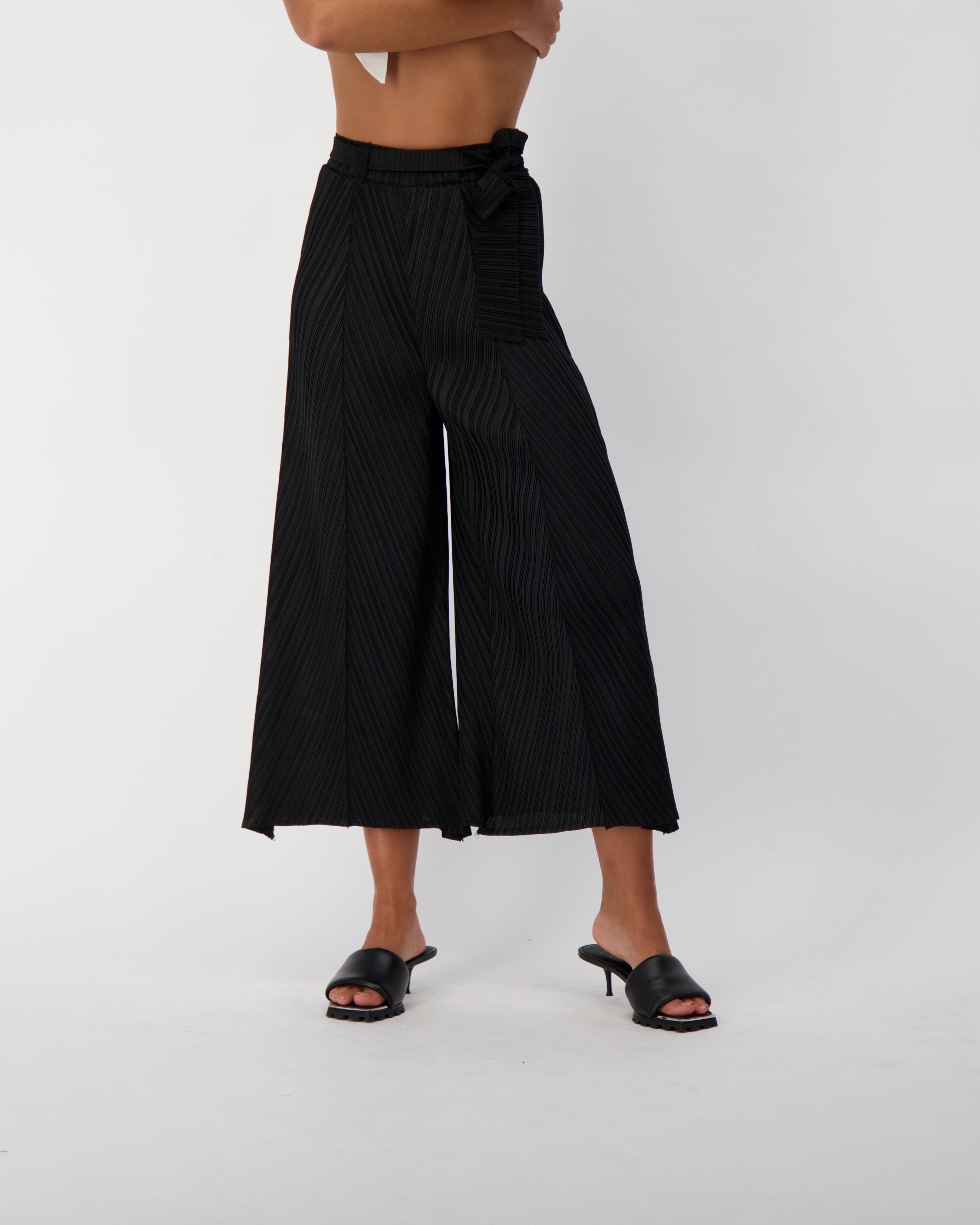 Plisse Pleated Wide Leg Midi Pant
