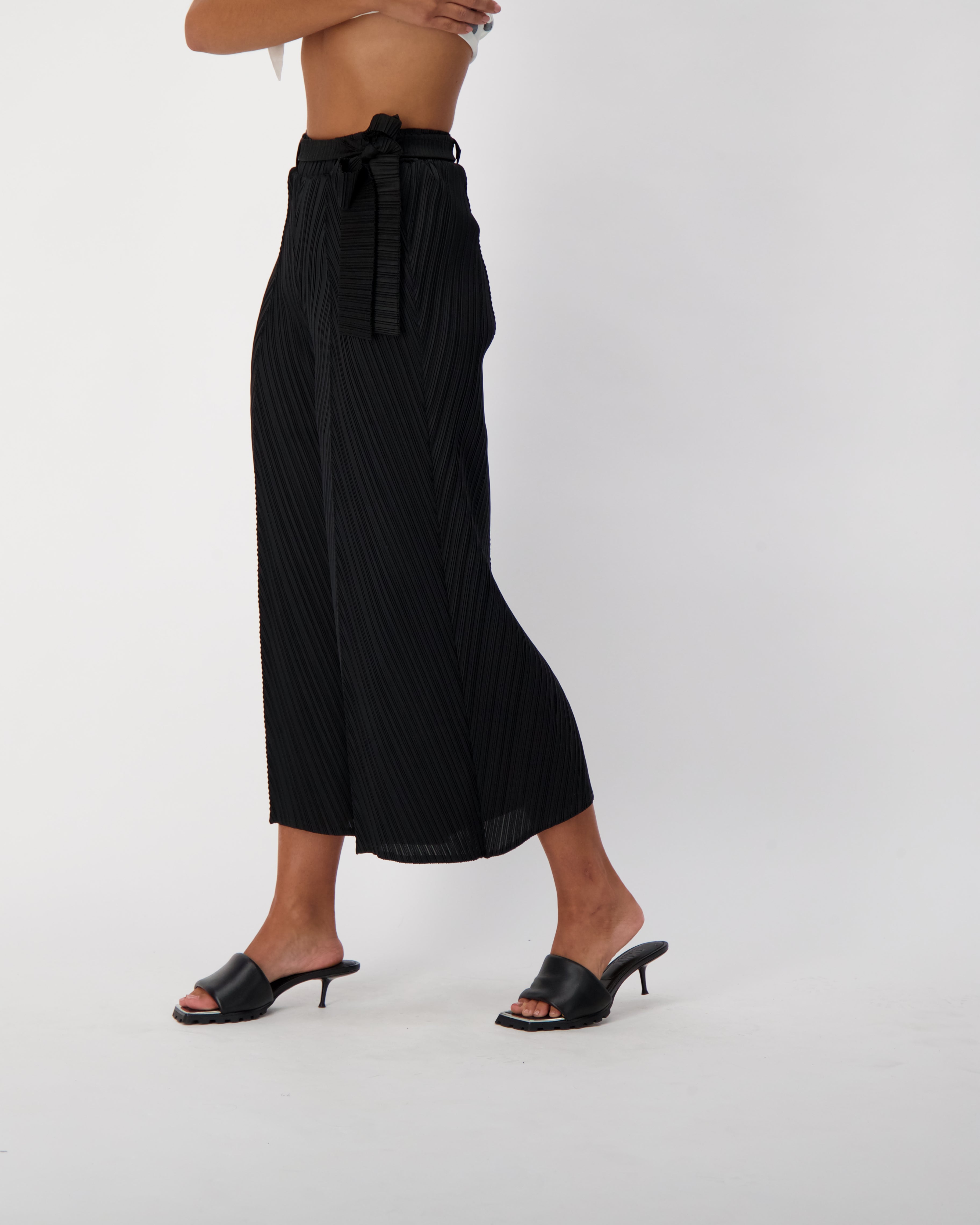 Plisse Pleated Wide Leg Midi Pant