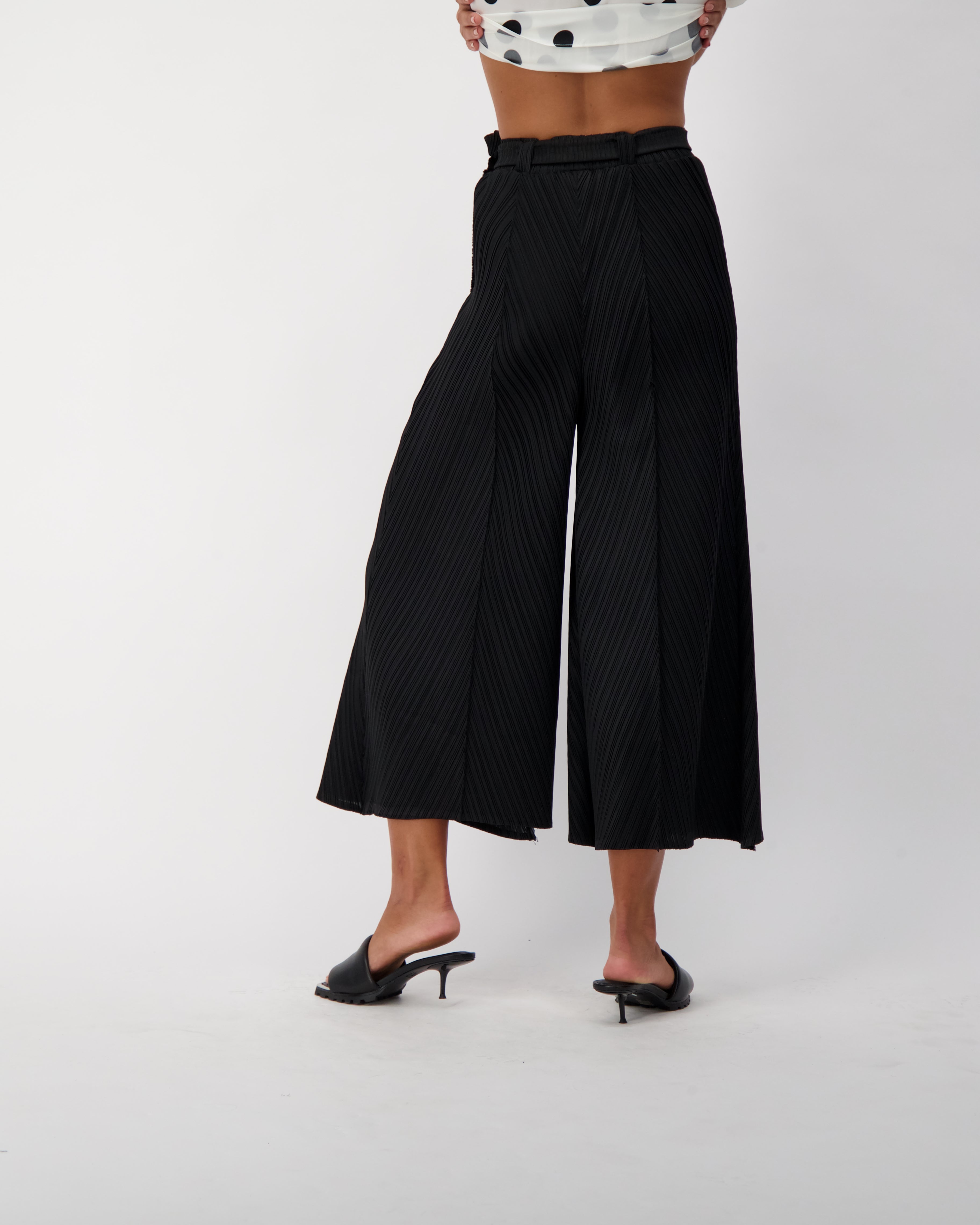 Plisse Pleated Wide Leg Midi Pant