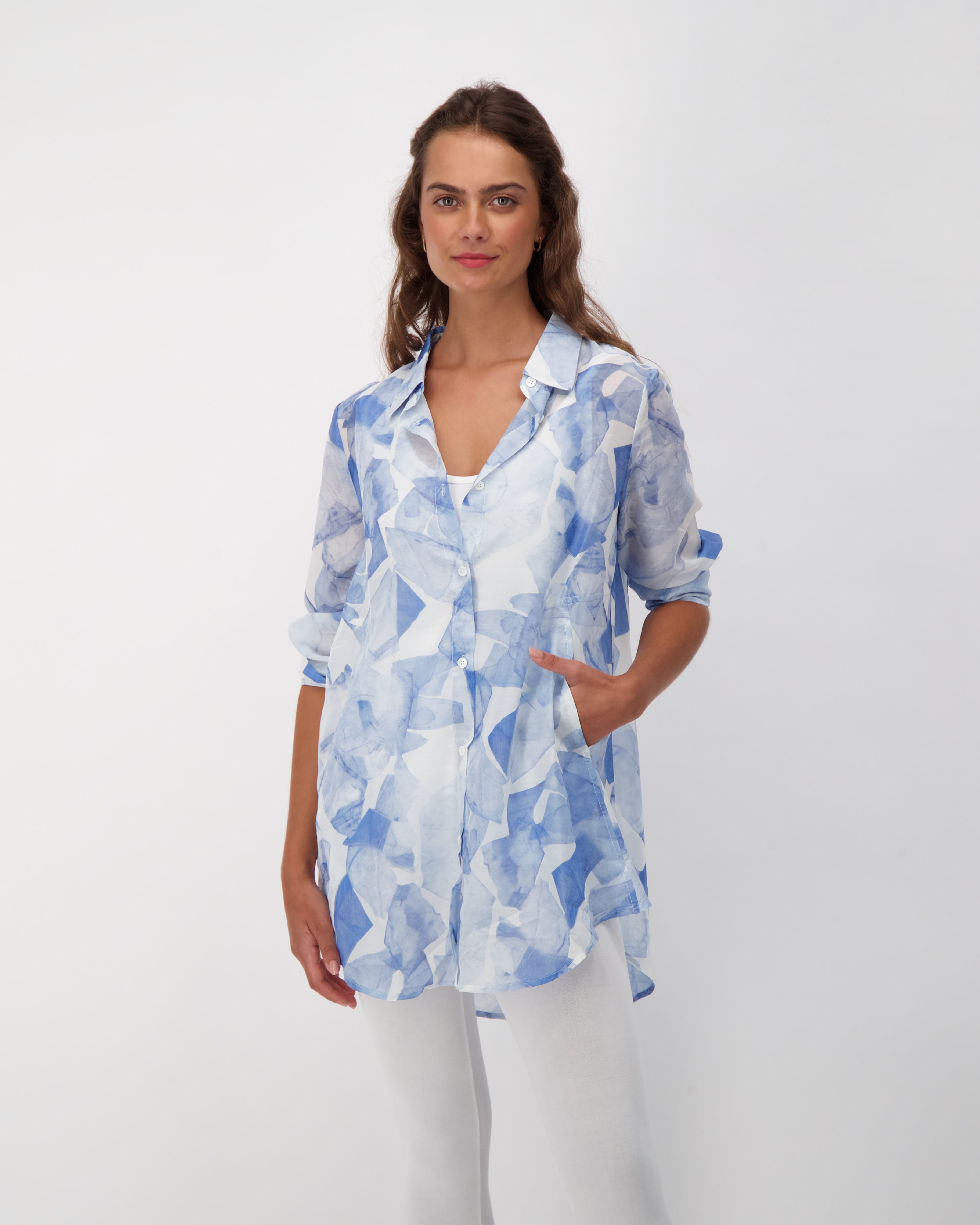 Water Print Flare Hem with Pockets Shirt – Inspired Style Group