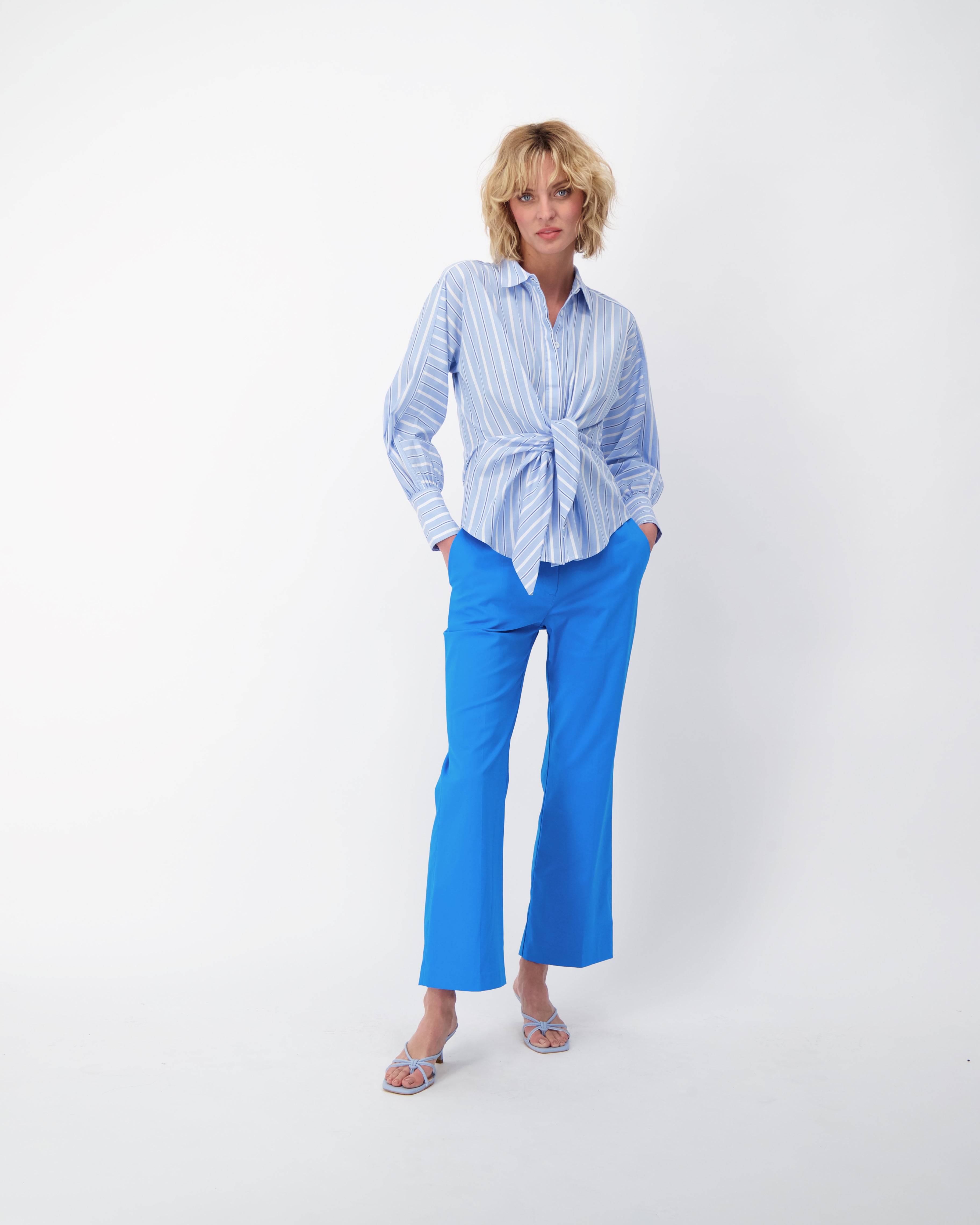 Pinstriped Front Tie-Up Cotton Shirt