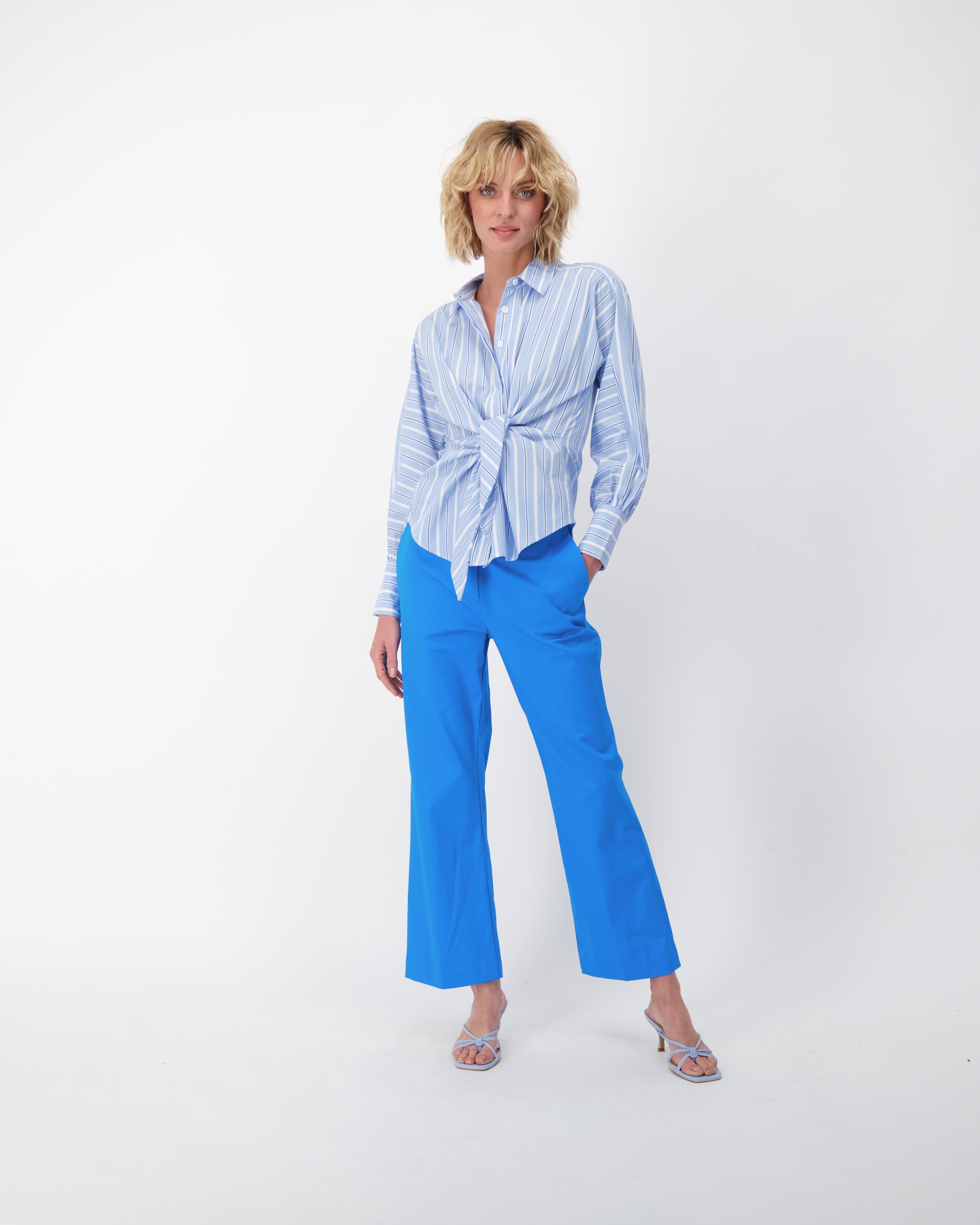 Pinstriped Front Tie-Up Cotton Shirt