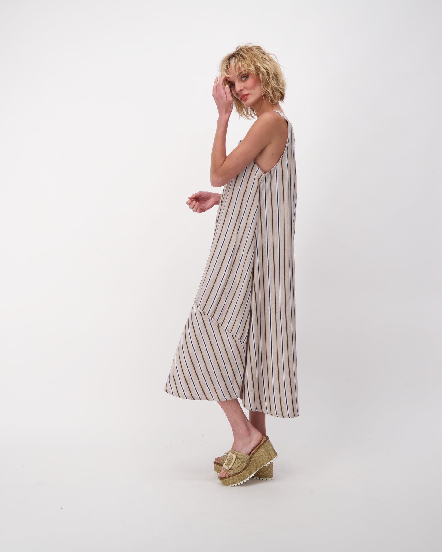 Linen Sleeveless Shift Dress, Yarn Dyed Stripes