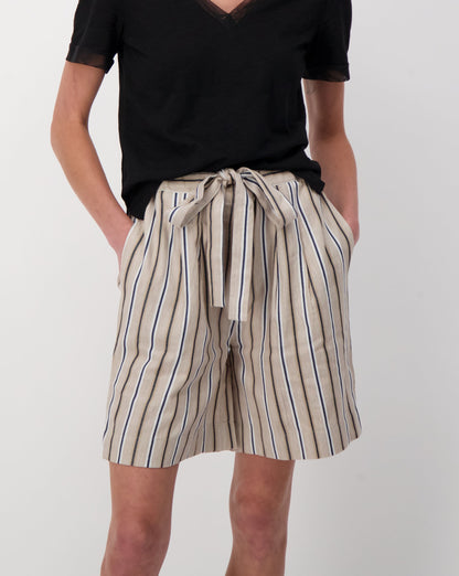 Belted Linen Pull On Shorts, Yarn Dyed Stripes