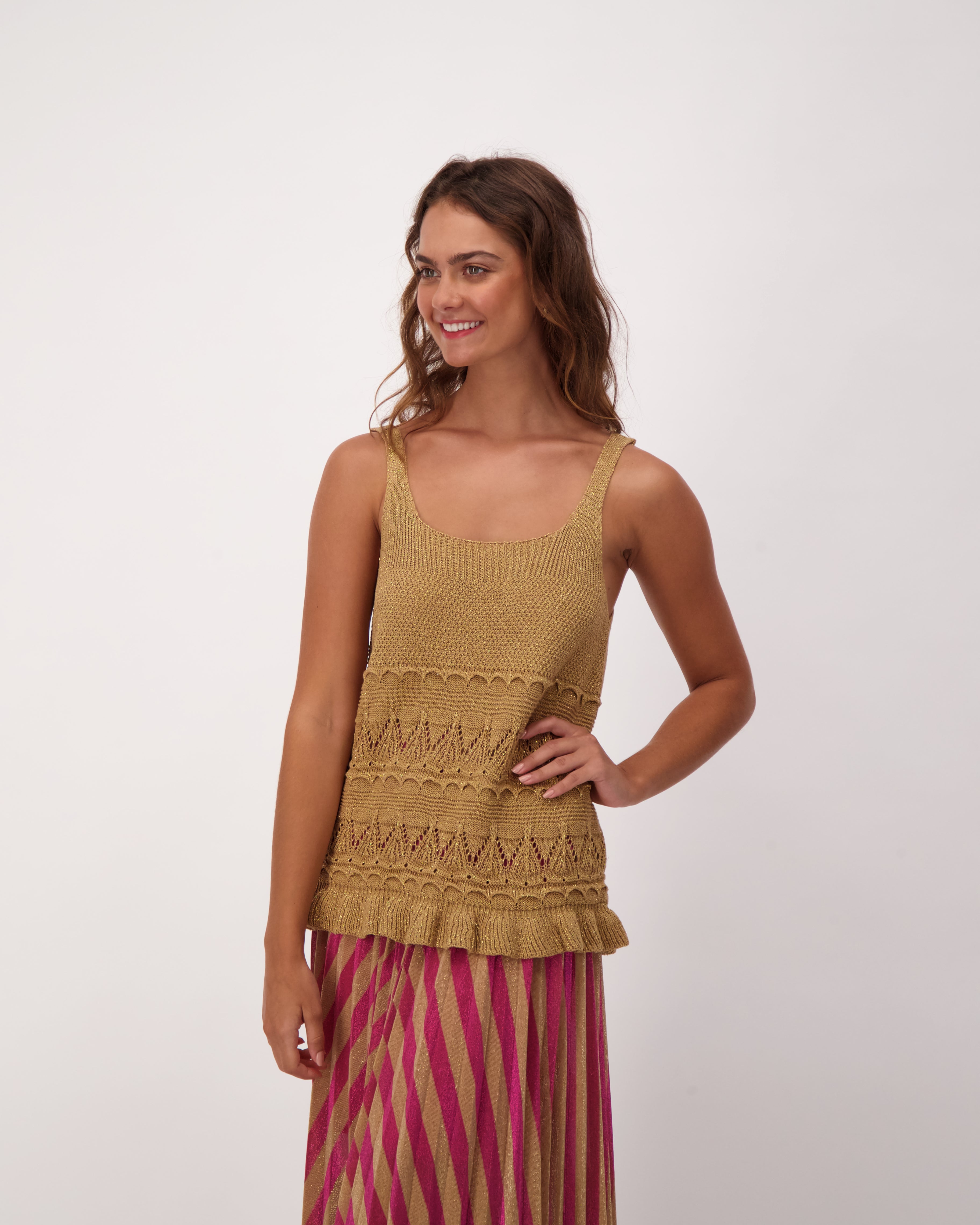 Gold Lurex Spagetti Crochet Top