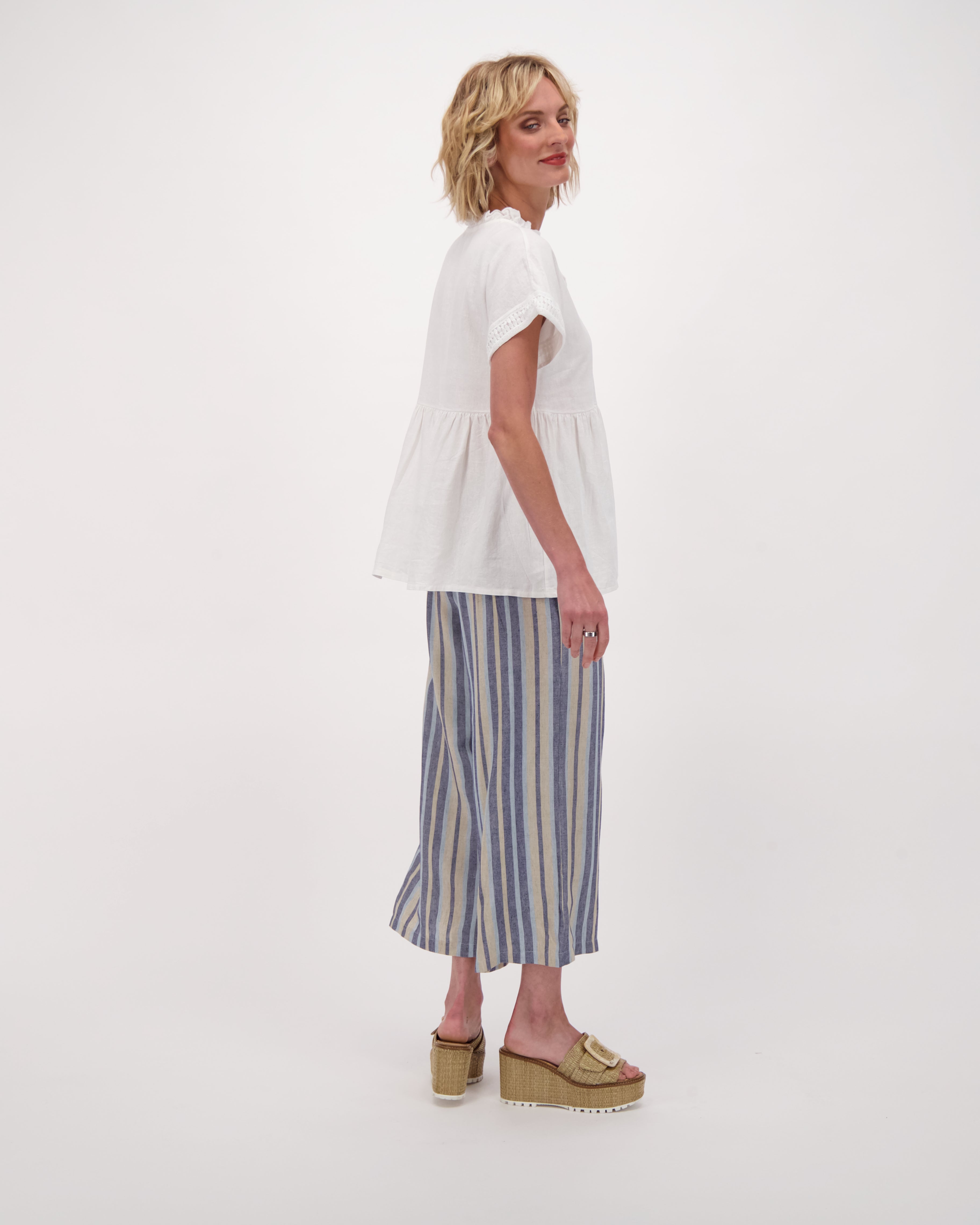 Blue Stripe Linen Pull On Pants