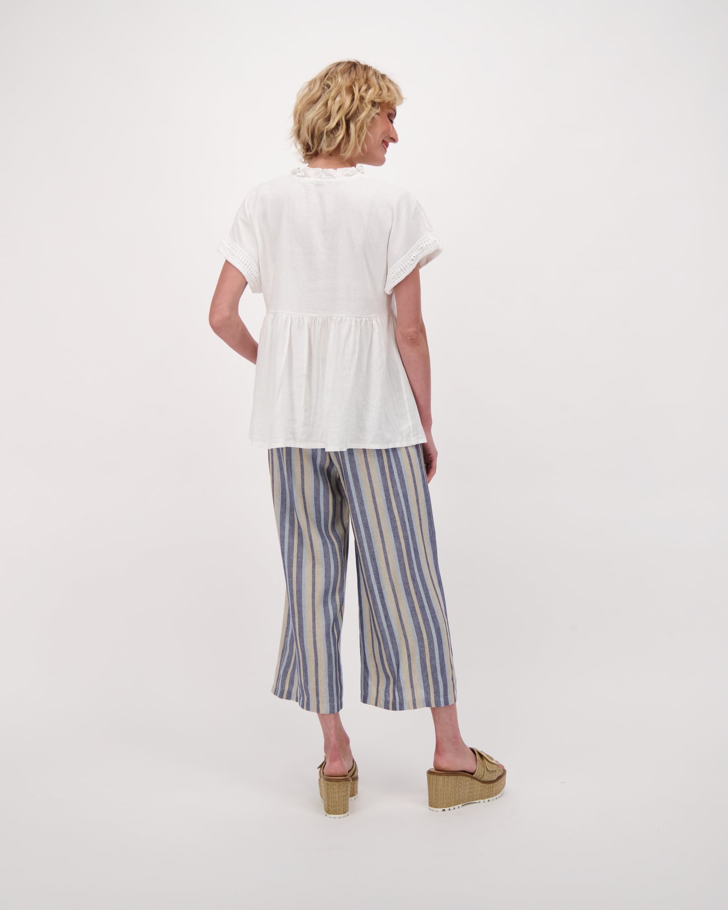 Blue Stripe Linen Pull On Pants