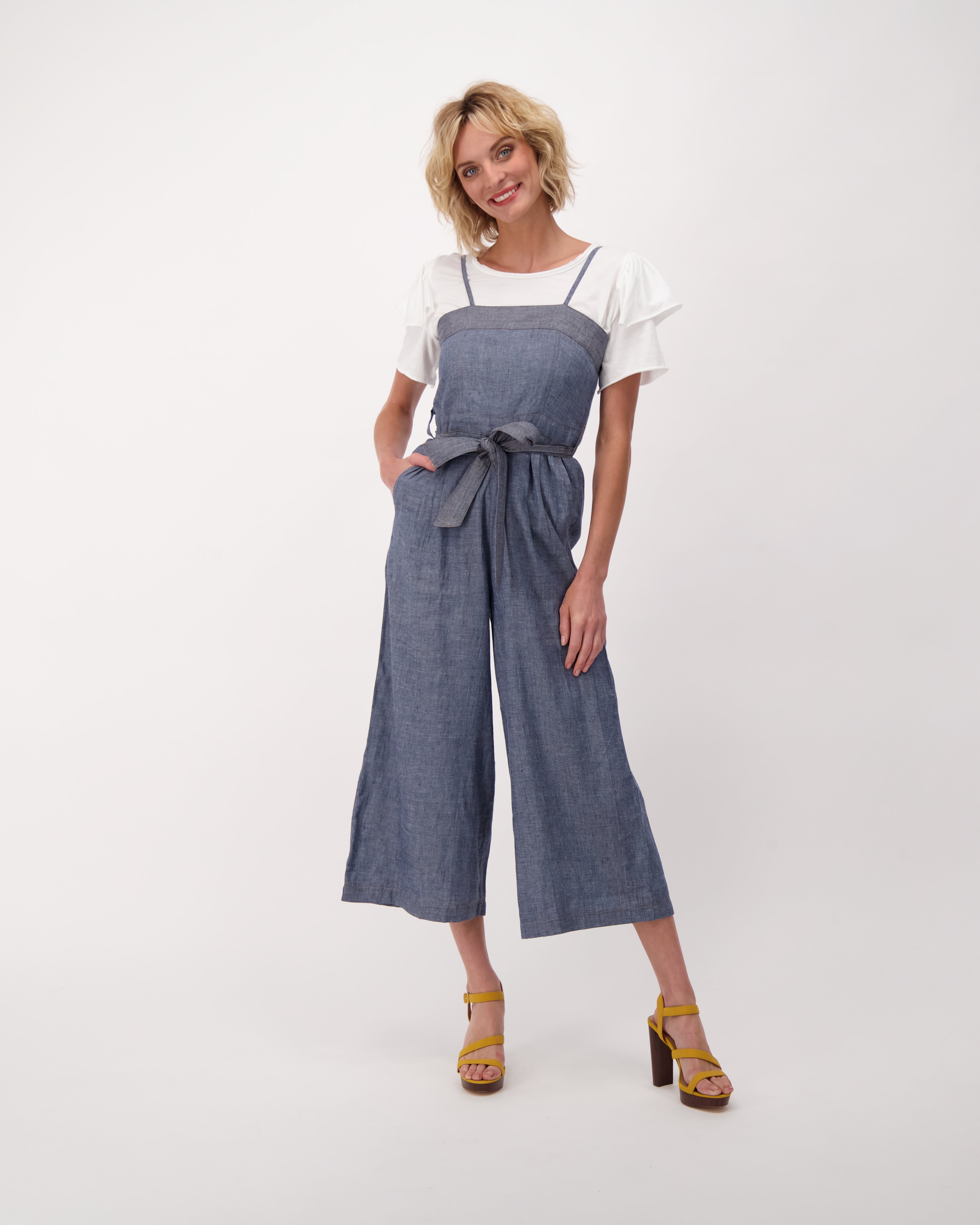 Indigo Linen Spagetti Strap Jumpsuit