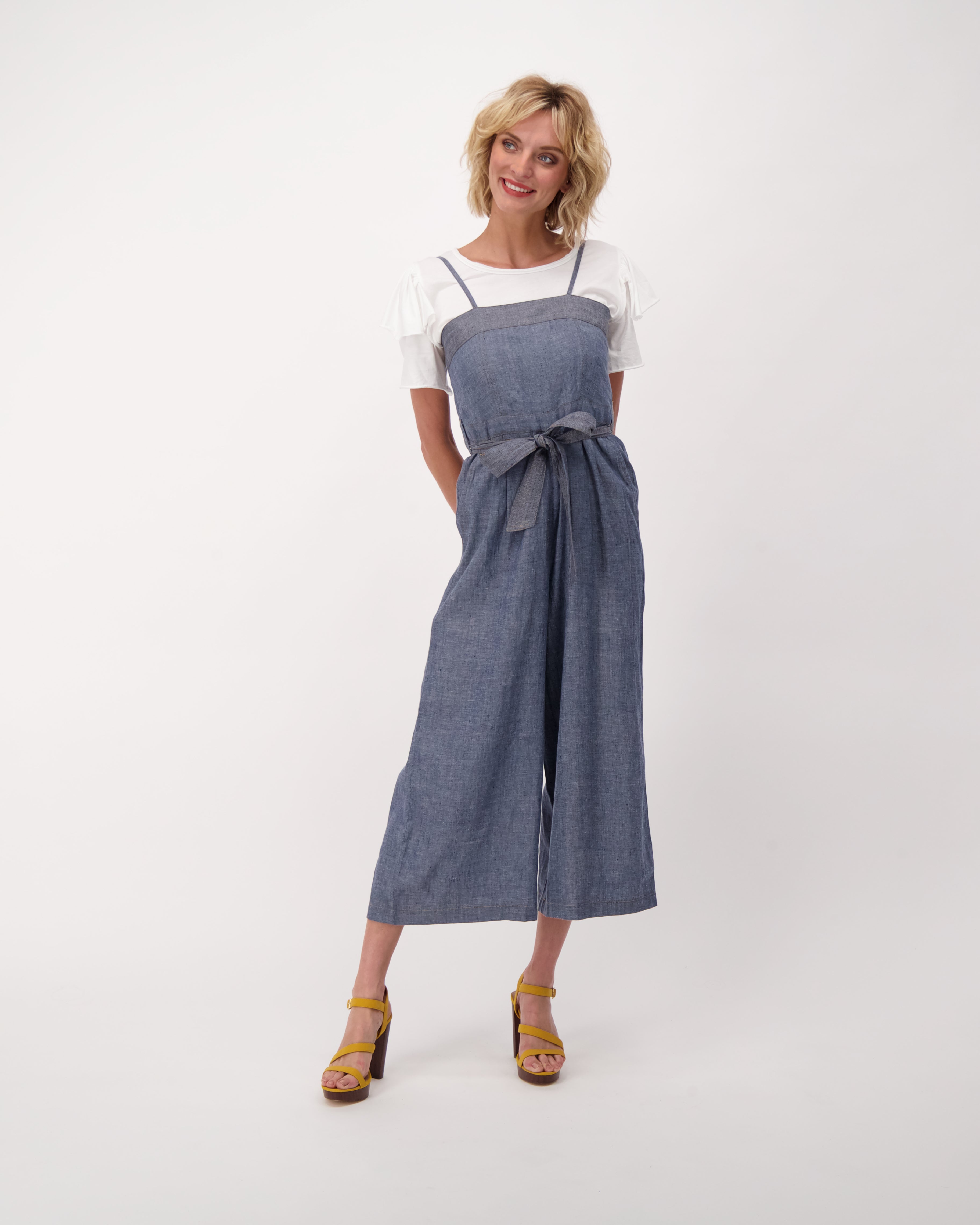Indigo Linen Spagetti Strap Jumpsuit