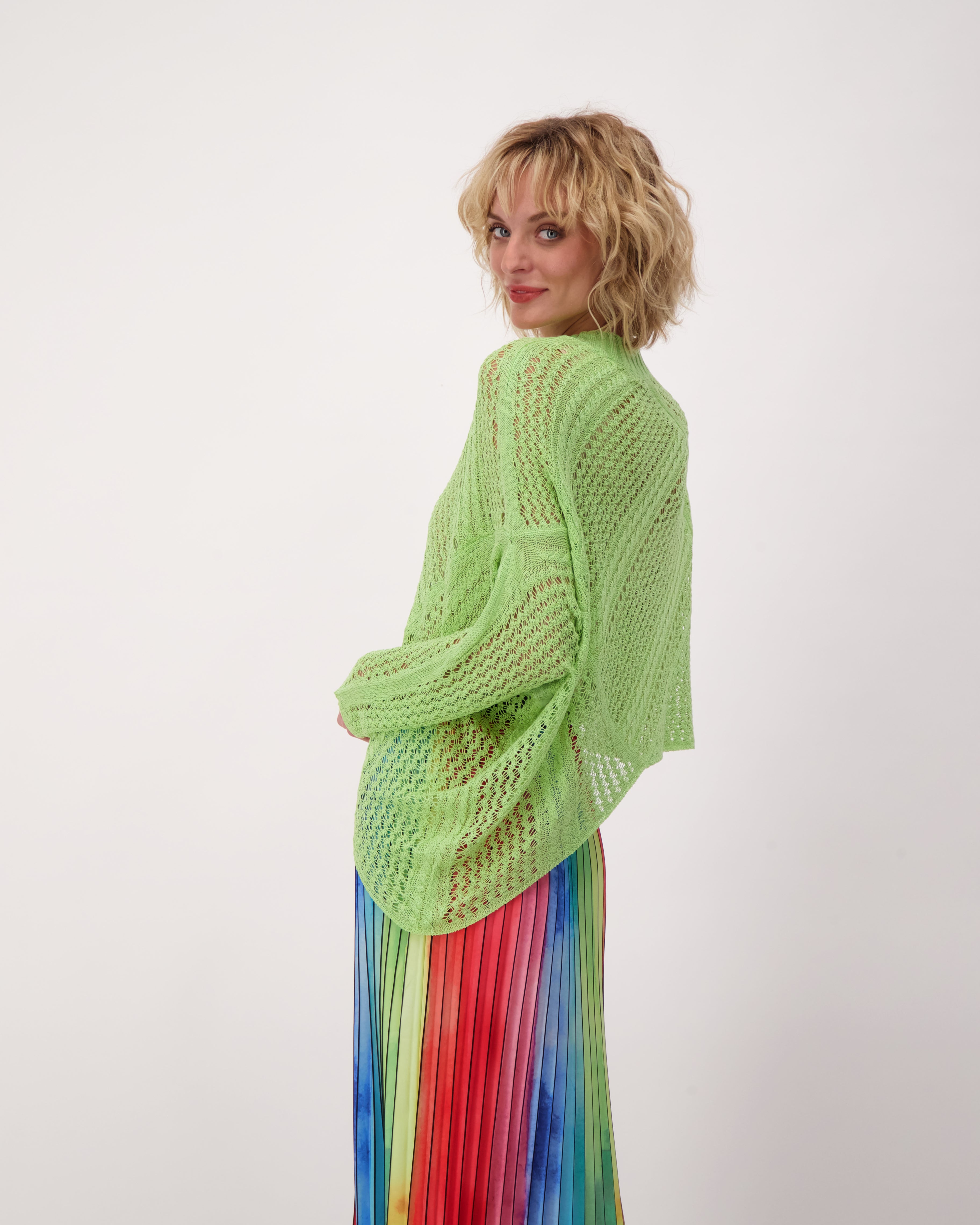 Crochet Asymetric Hem Knit Top
