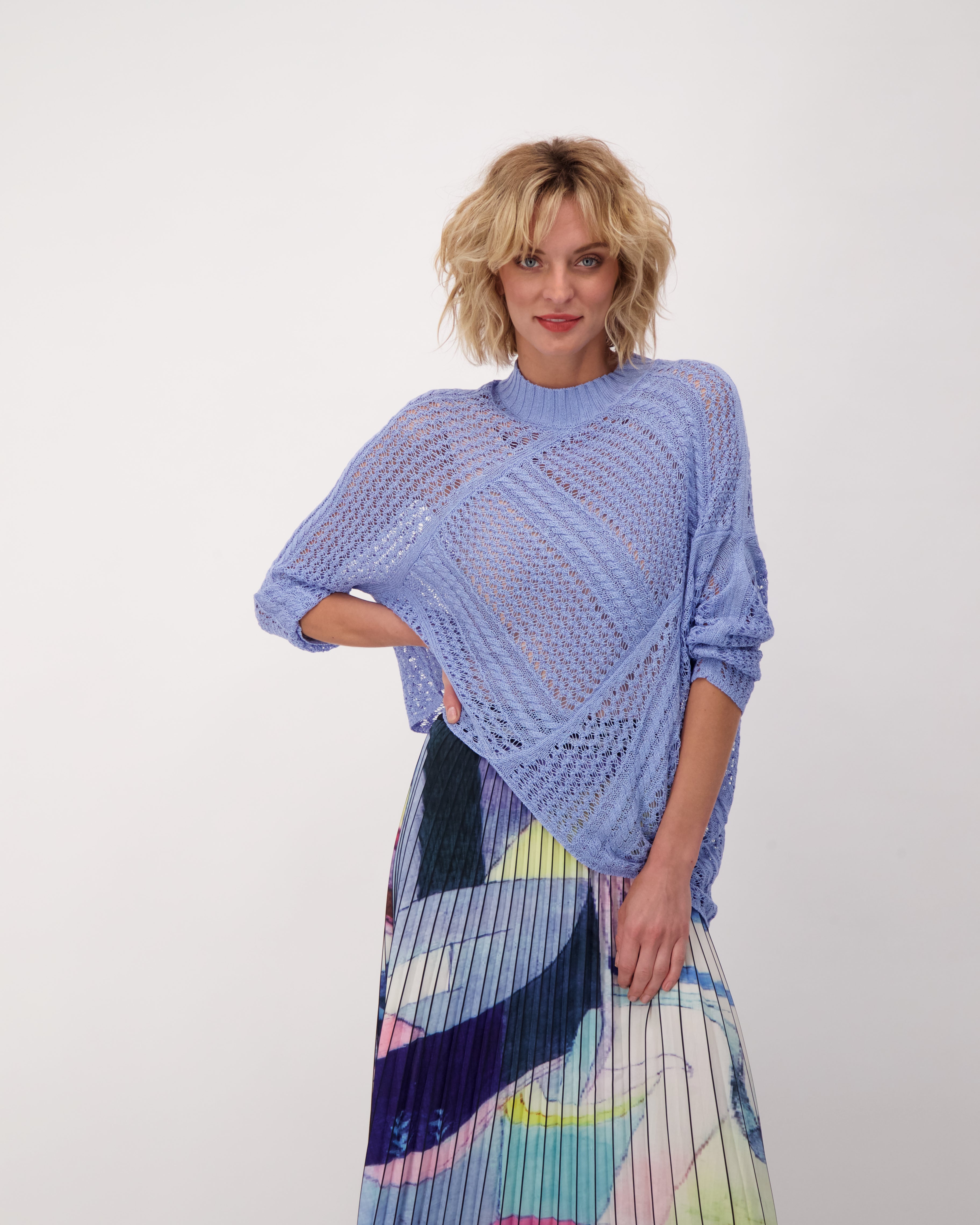 Crochet Asymetric Hem Knit Top