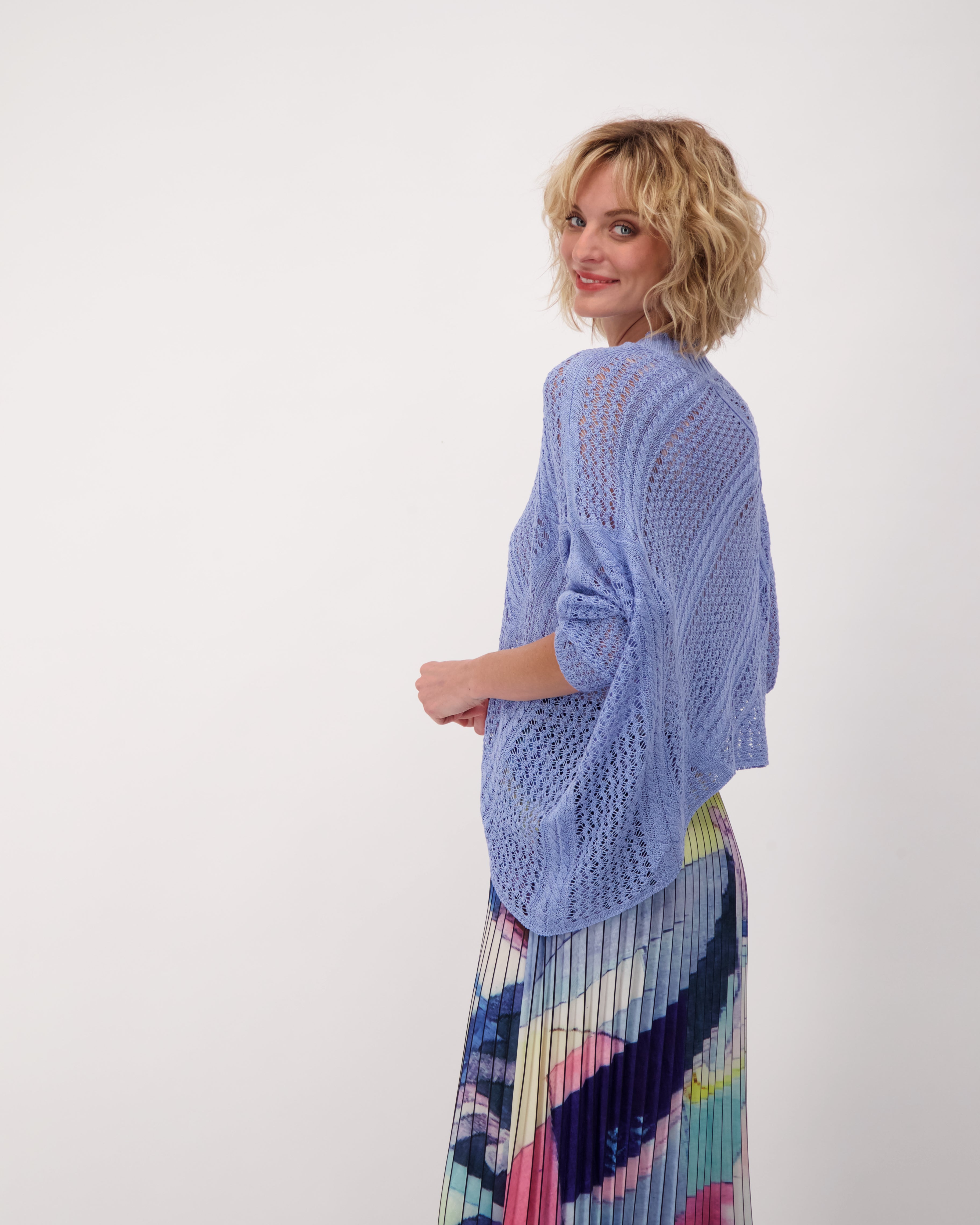 Crochet Asymetric Hem Knit Top