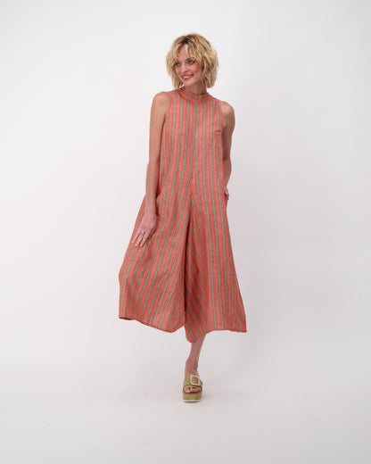 Linen Blend Jumpsuit, Yarn Dyed Stripes