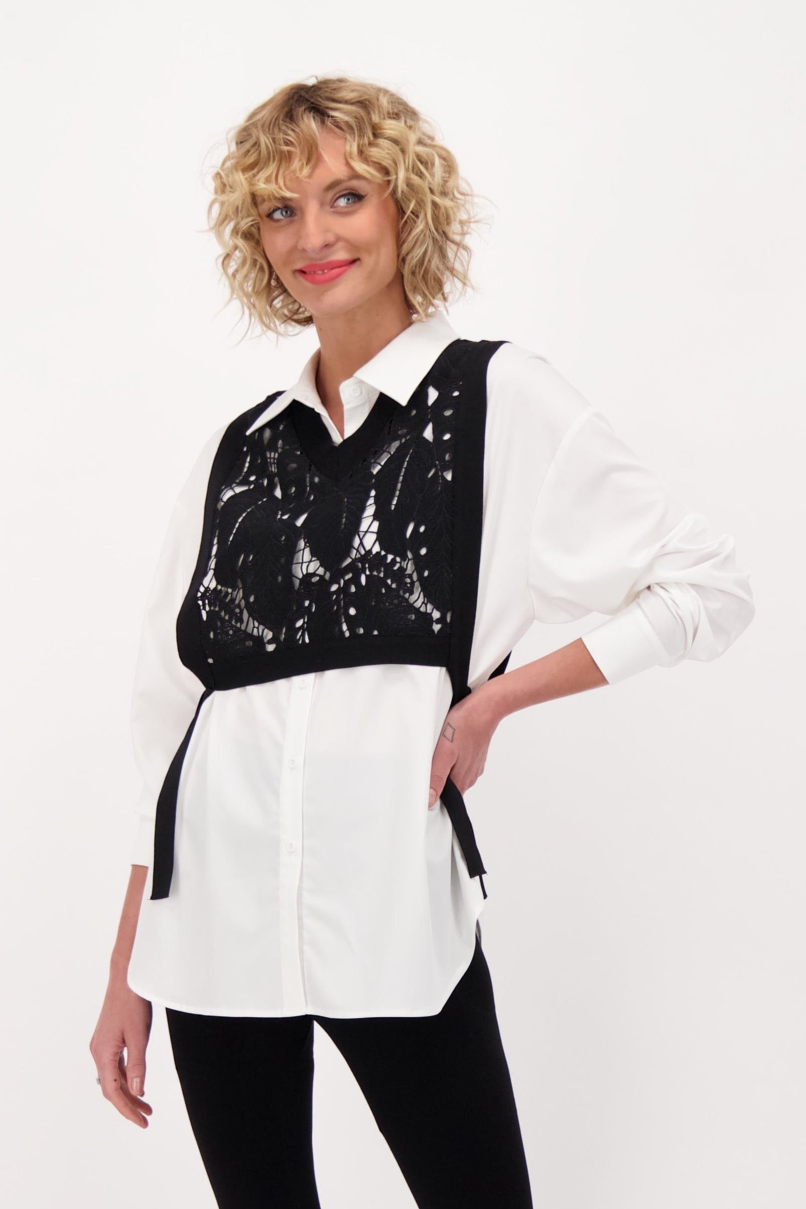 Shirt With Removable Lace Tie Up Dickie