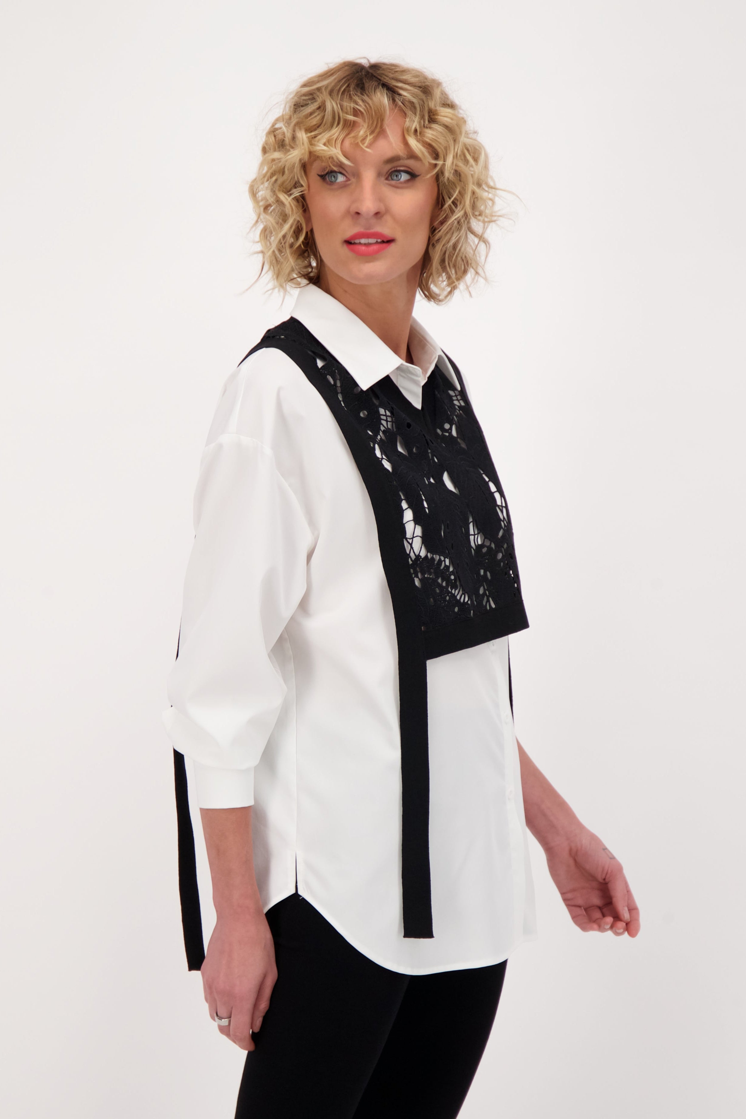 Shirt With Removable Lace Tie Up Dickie