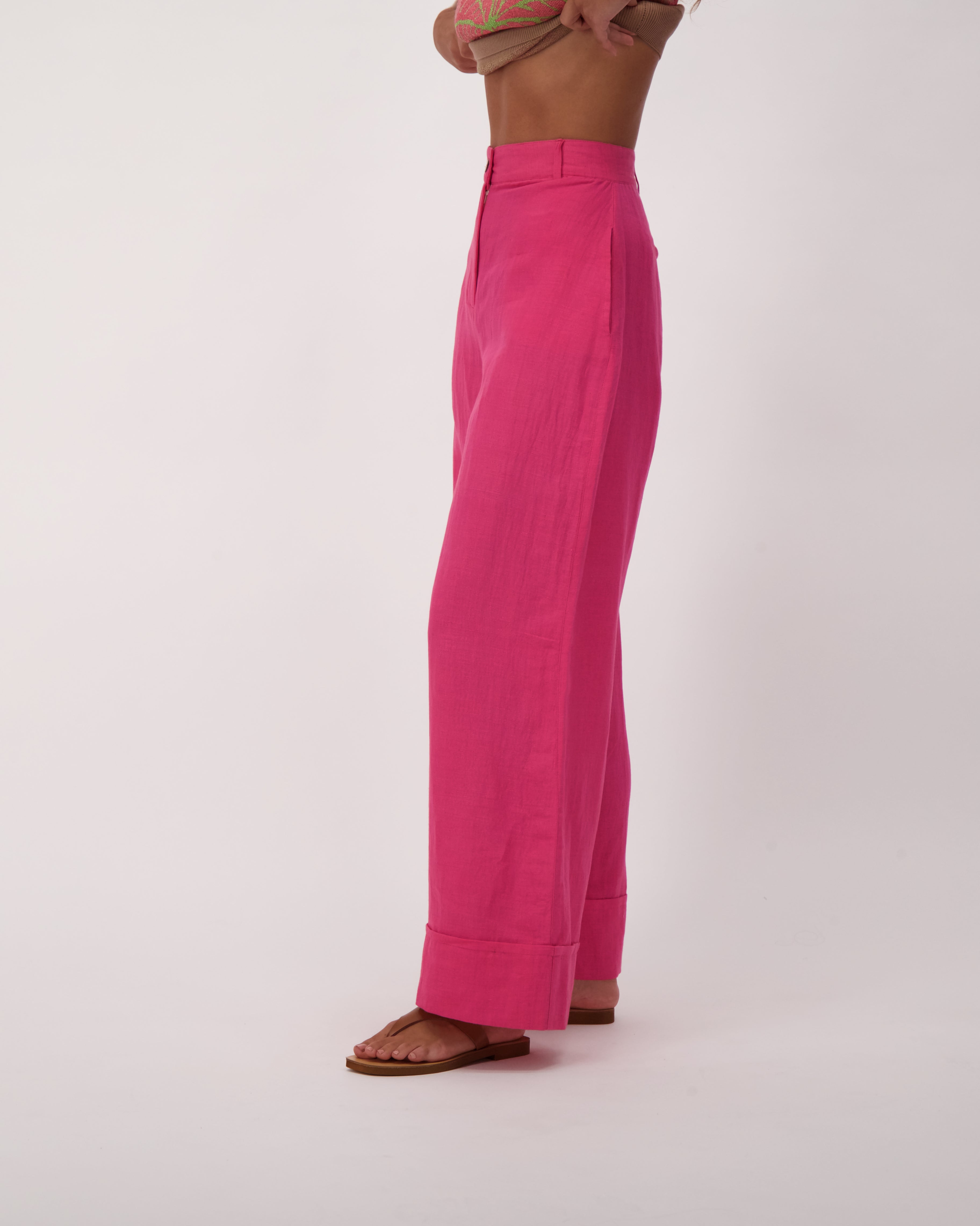 High Waisted Linen Wide Leg Pants